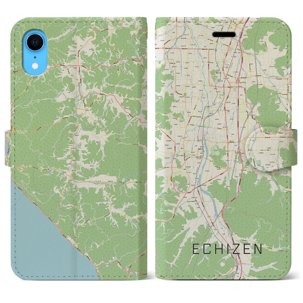 【越前(福井県)】地図柄iPhoneケース(手帳タイプ)ナチュラル・iPhone XR 用