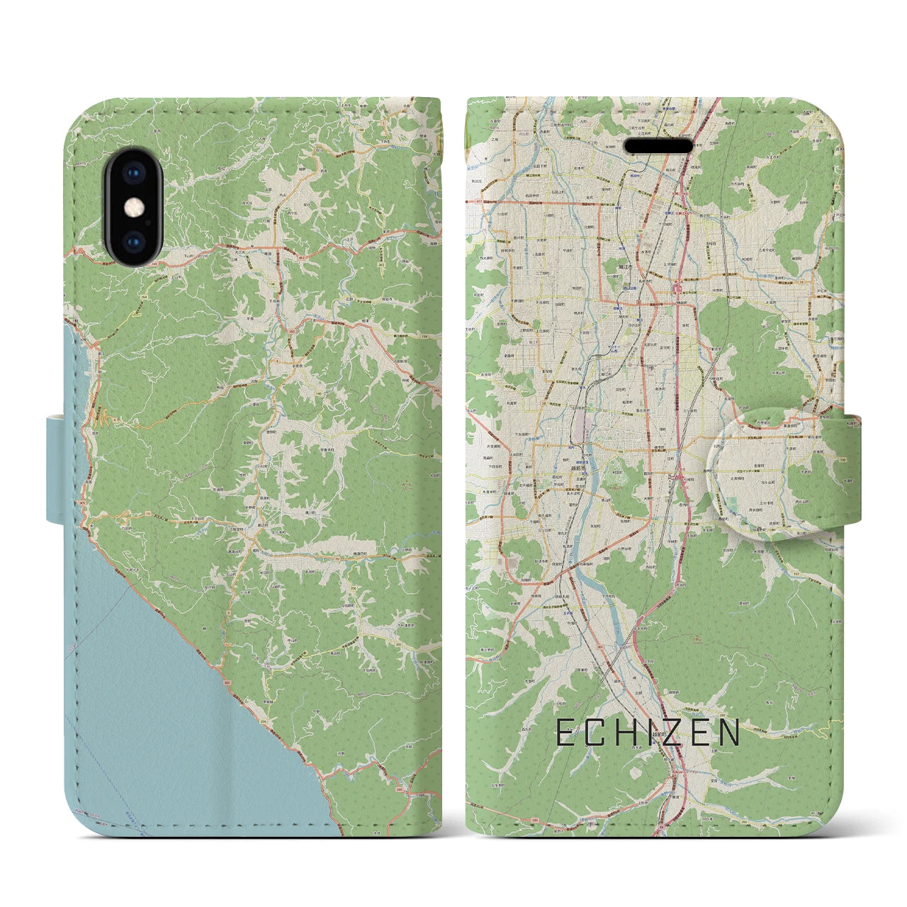 【越前(福井県)】地図柄iPhoneケース(手帳タイプ)ナチュラル・iPhone XS / X 用