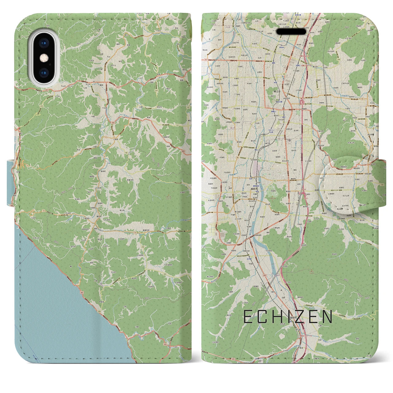 【越前(福井県)】地図柄iPhoneケース(手帳タイプ)ナチュラル・iPhone XS Max 用