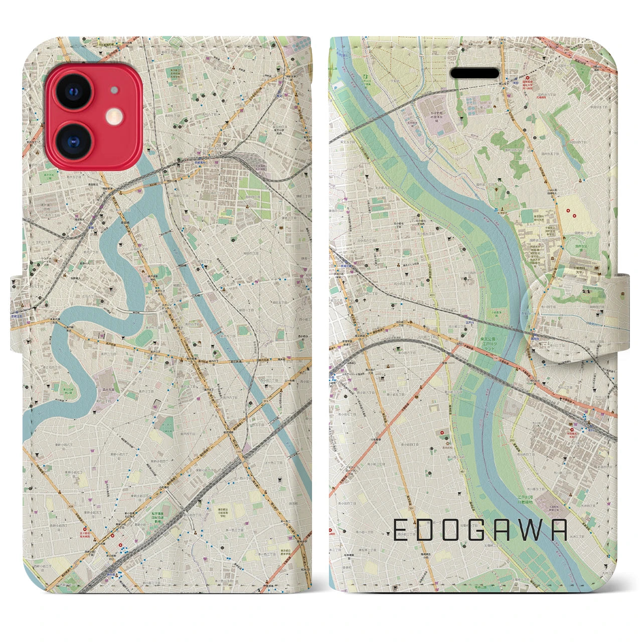 【江戸川(東京都)】地図柄iPhoneケース(手帳タイプ)ナチュラル・iPhone 11 用