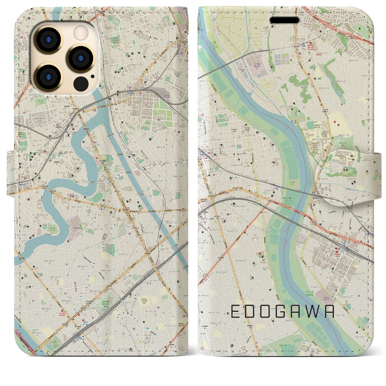 【江戸川(東京都)】地図柄iPhoneケース(手帳タイプ)ナチュラル・iPhone 12 Pro Max 用