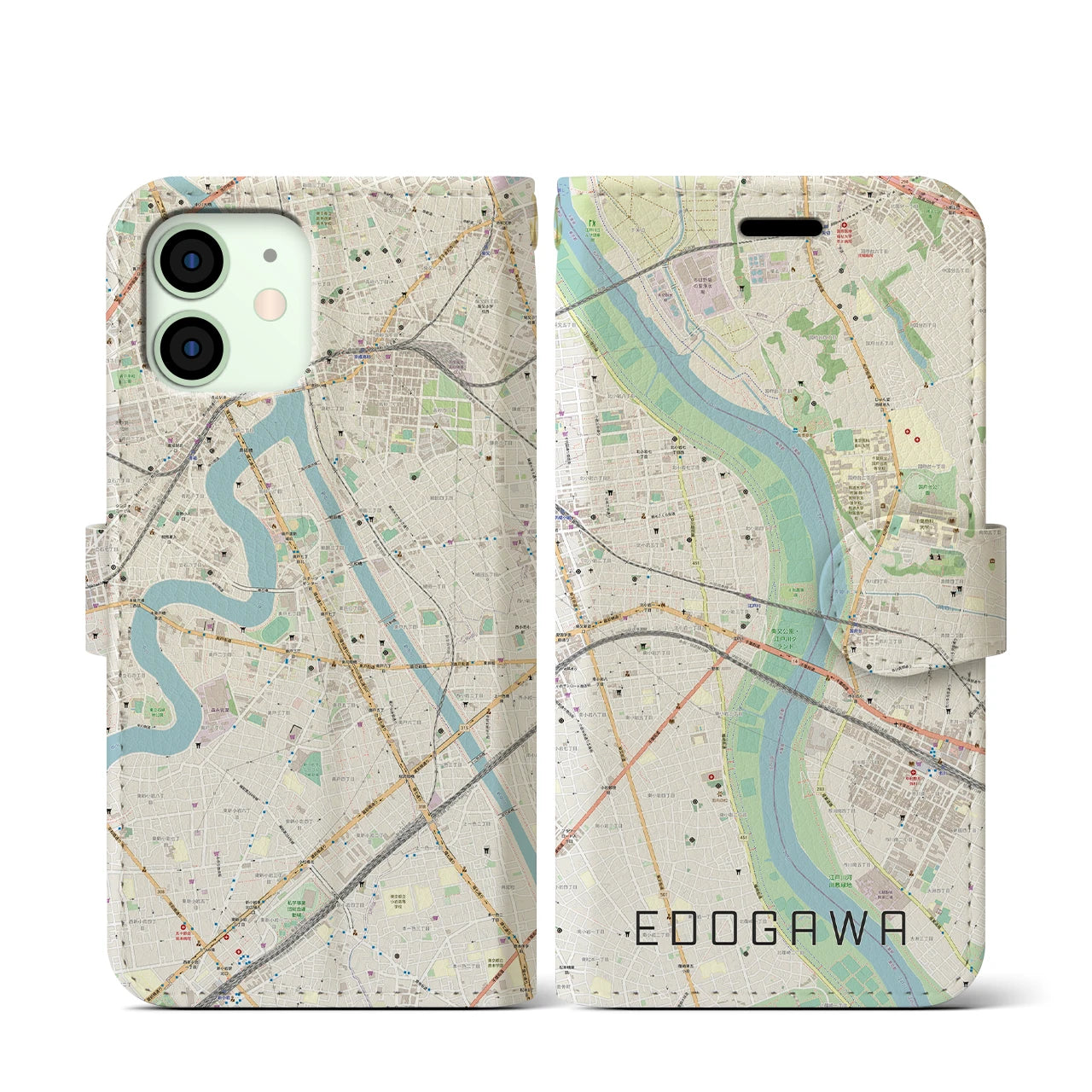 【江戸川(東京都)】地図柄iPhoneケース(手帳タイプ)ナチュラル・iPhone 12 mini 用