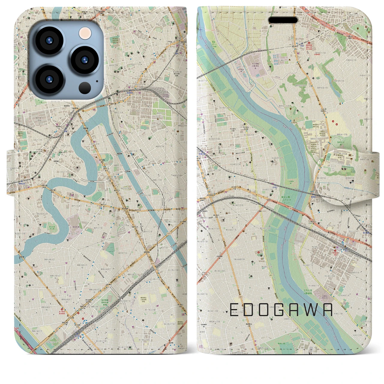 【江戸川(東京都)】地図柄iPhoneケース(手帳タイプ)ナチュラル・iPhone 13 Pro Max 用