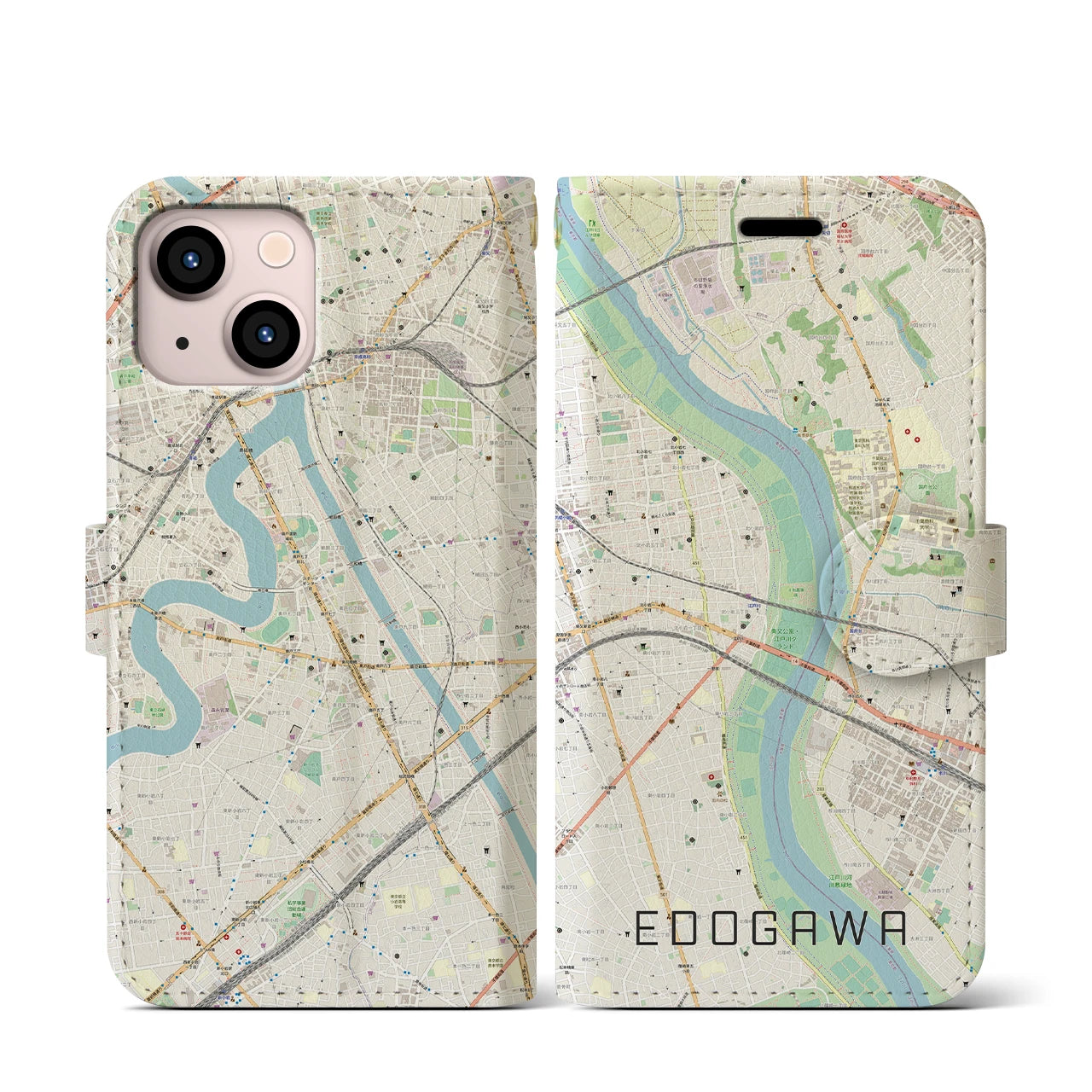 【江戸川(東京都)】地図柄iPhoneケース(手帳タイプ)ナチュラル・iPhone 13 mini 用