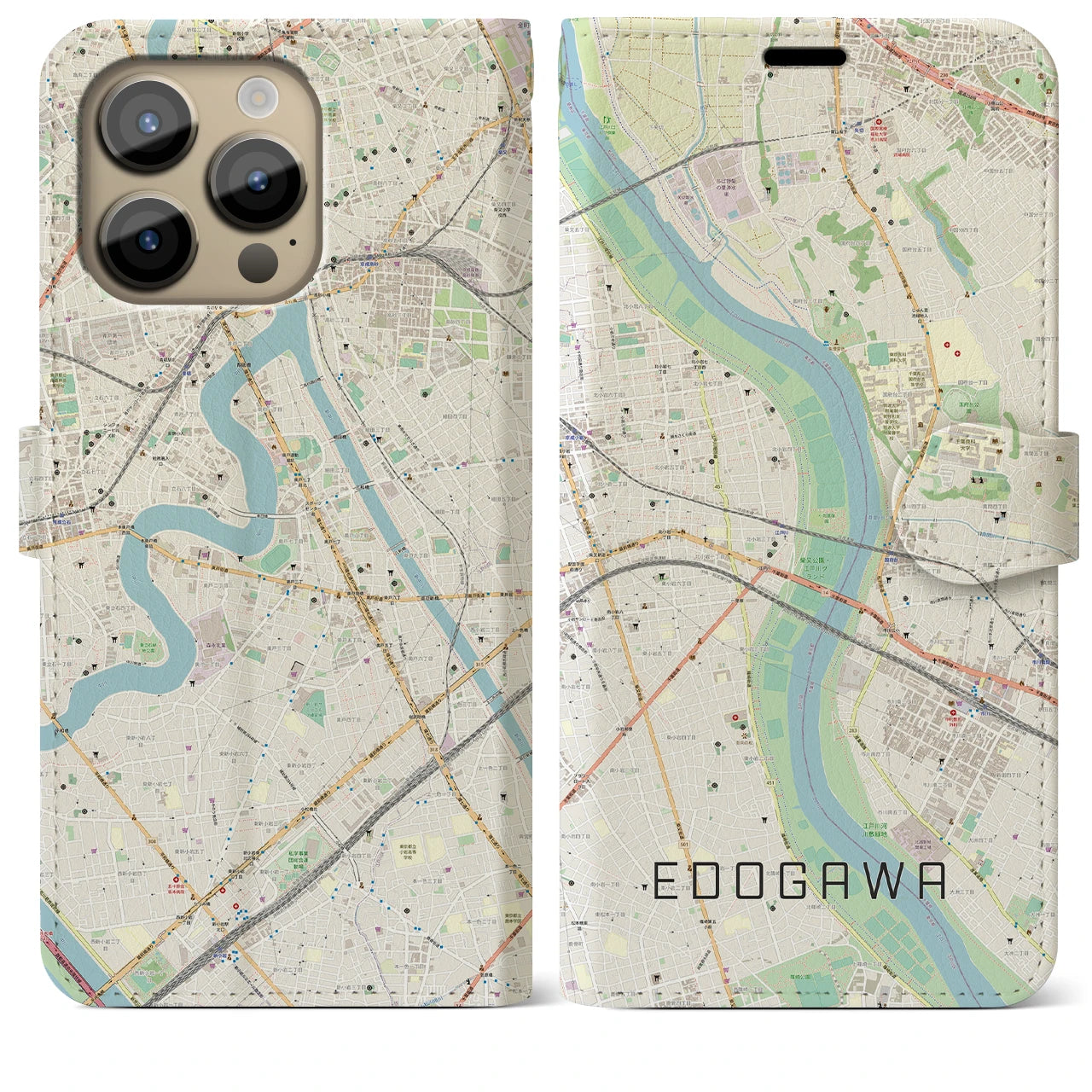 【江戸川(東京都)】地図柄iPhoneケース(手帳タイプ)ナチュラル・iPhone 14 Pro Max 用