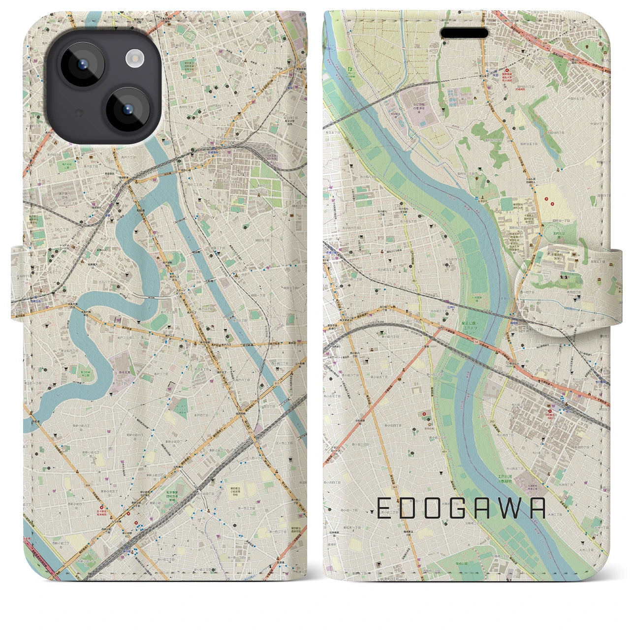 【江戸川(東京都)】地図柄iPhoneケース(手帳タイプ)ナチュラル・iPhone 14 Plus 用