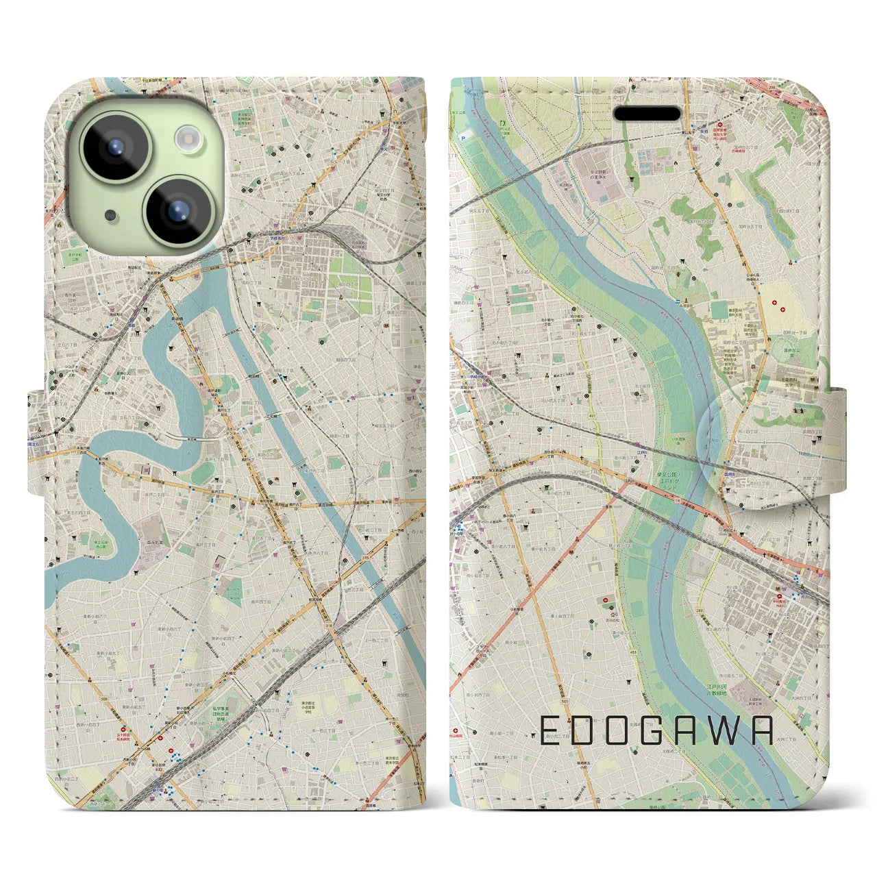 【江戸川(東京都)】地図柄iPhoneケース(手帳タイプ)ナチュラル・iPhone 15 用