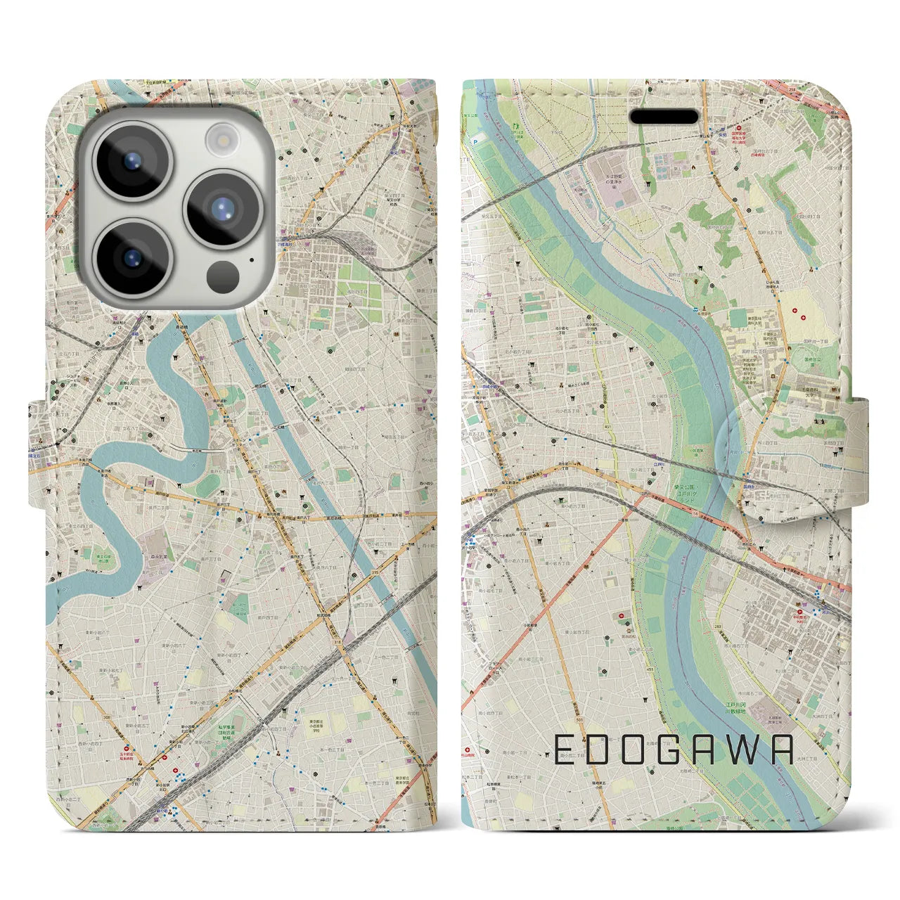 【江戸川(東京都)】地図柄iPhoneケース(手帳タイプ)ナチュラル・iPhone 15 Pro 用