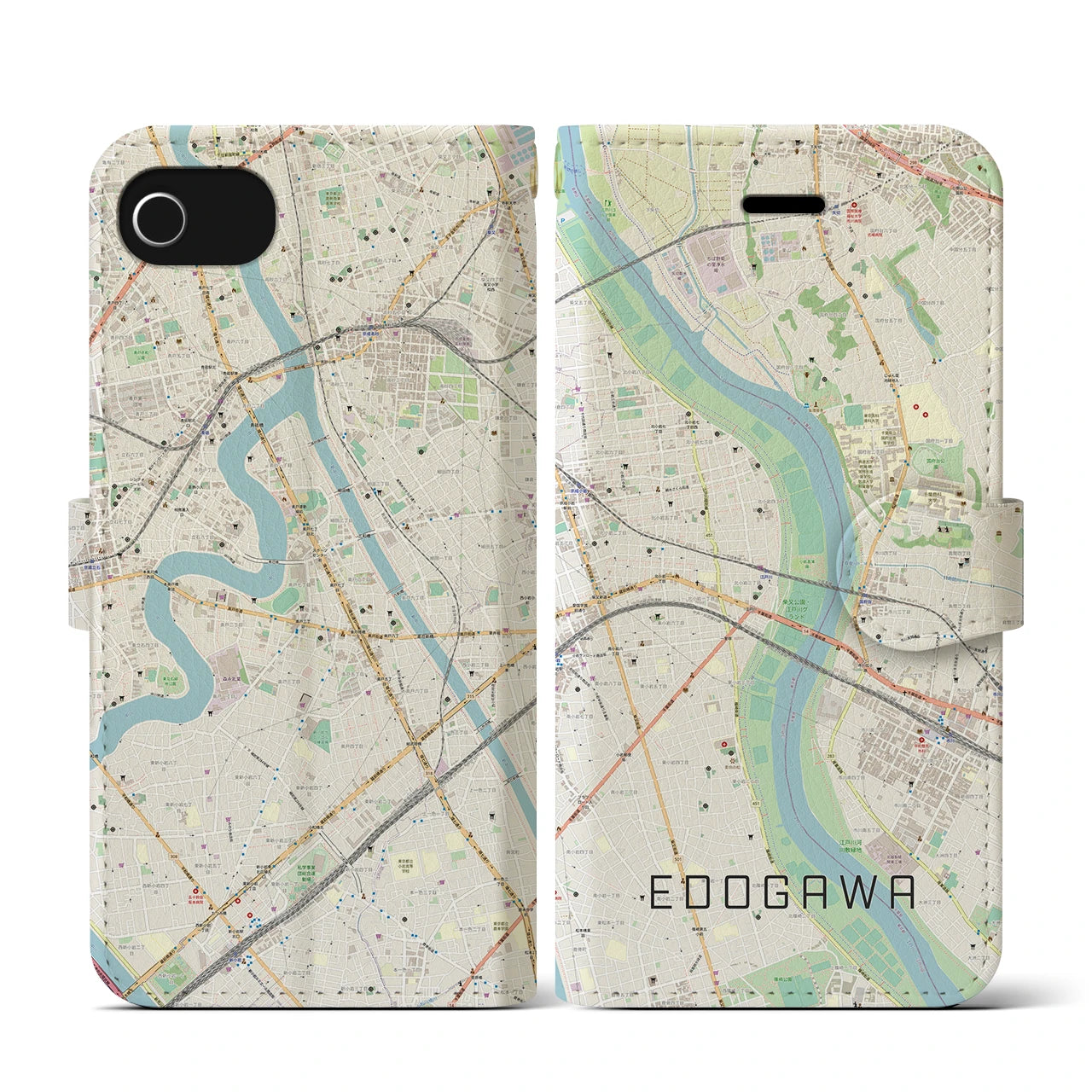 【江戸川(東京都)】地図柄iPhoneケース(手帳タイプ)ナチュラル・iPhone SE(第3 / 第2世代) / 8 / 7 / 6s / 6 用