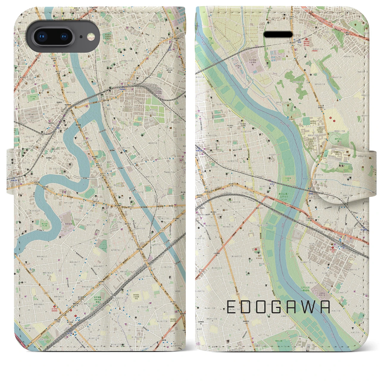 【江戸川(東京都)】地図柄iPhoneケース(手帳タイプ)ナチュラル・iPhone 8Plus /7Plus / 6sPlus / 6Plus 用
