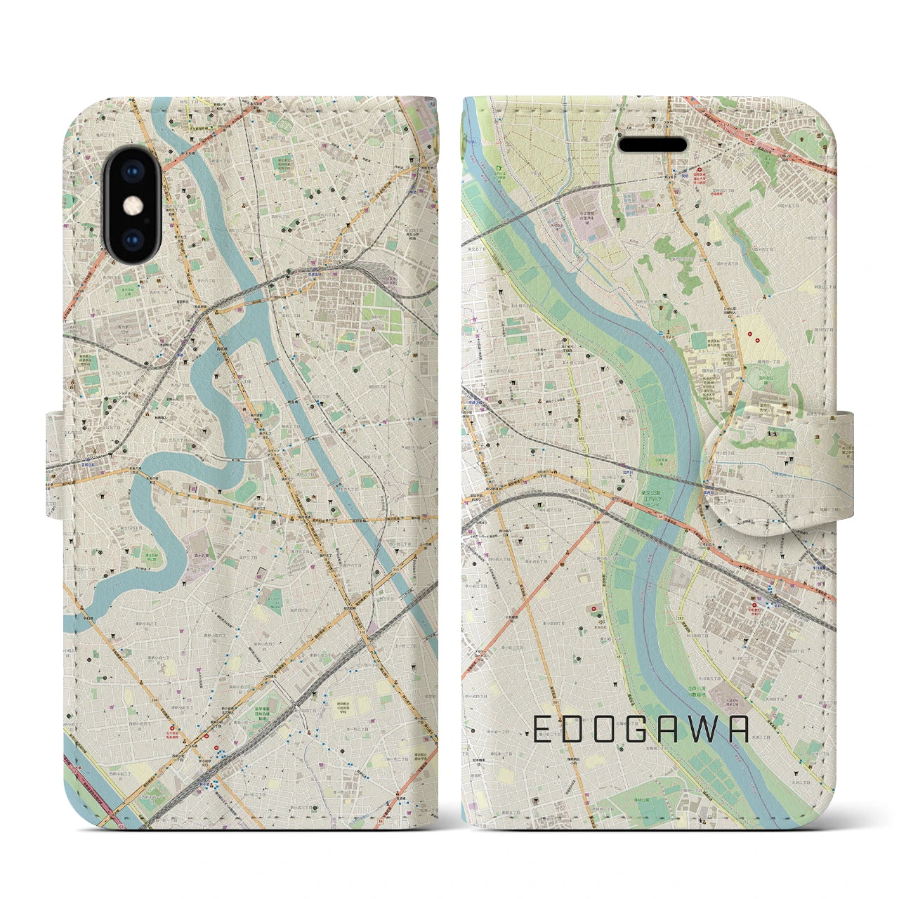【江戸川(東京都)】地図柄iPhoneケース(手帳タイプ)ナチュラル・iPhone XS / X 用