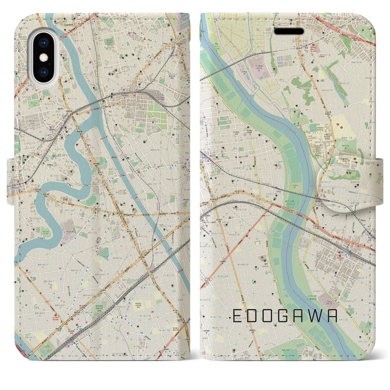 【江戸川(東京都)】地図柄iPhoneケース(手帳タイプ)ナチュラル・iPhone XS Max 用