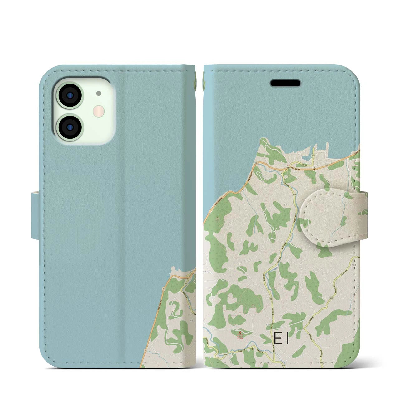 【江井(兵庫県)】地図柄iPhoneケース(手帳タイプ)ナチュラル・iPhone 12 mini 用