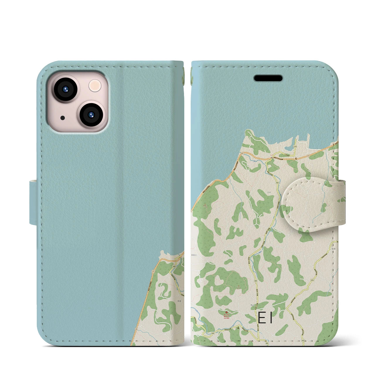 【江井(兵庫県)】地図柄iPhoneケース(手帳タイプ)ナチュラル・iPhone 13 mini 用