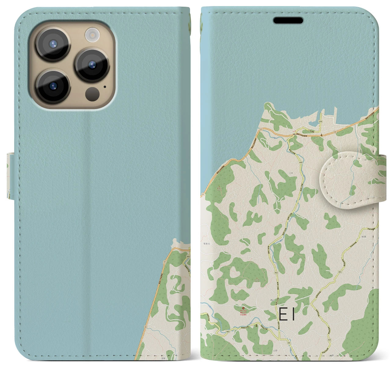 【江井(兵庫県)】地図柄iPhoneケース(手帳タイプ)ナチュラル・iPhone 14 Pro Max 用