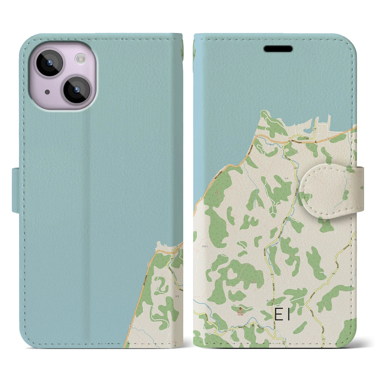 【江井(兵庫県)】地図柄iPhoneケース(手帳タイプ)ナチュラル・iPhone 14 用