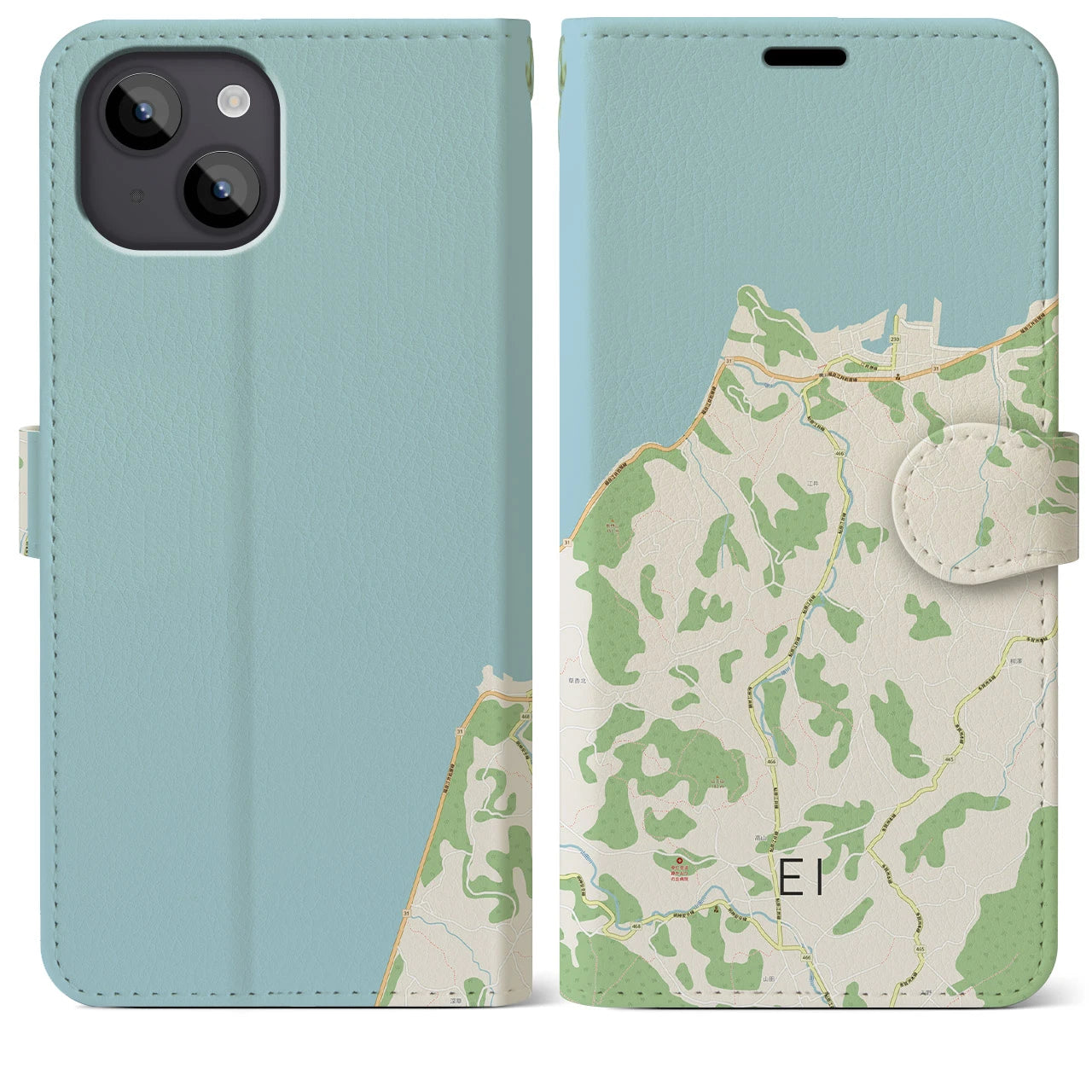 【江井(兵庫県)】地図柄iPhoneケース(手帳タイプ)ナチュラル・iPhone 14 Plus 用