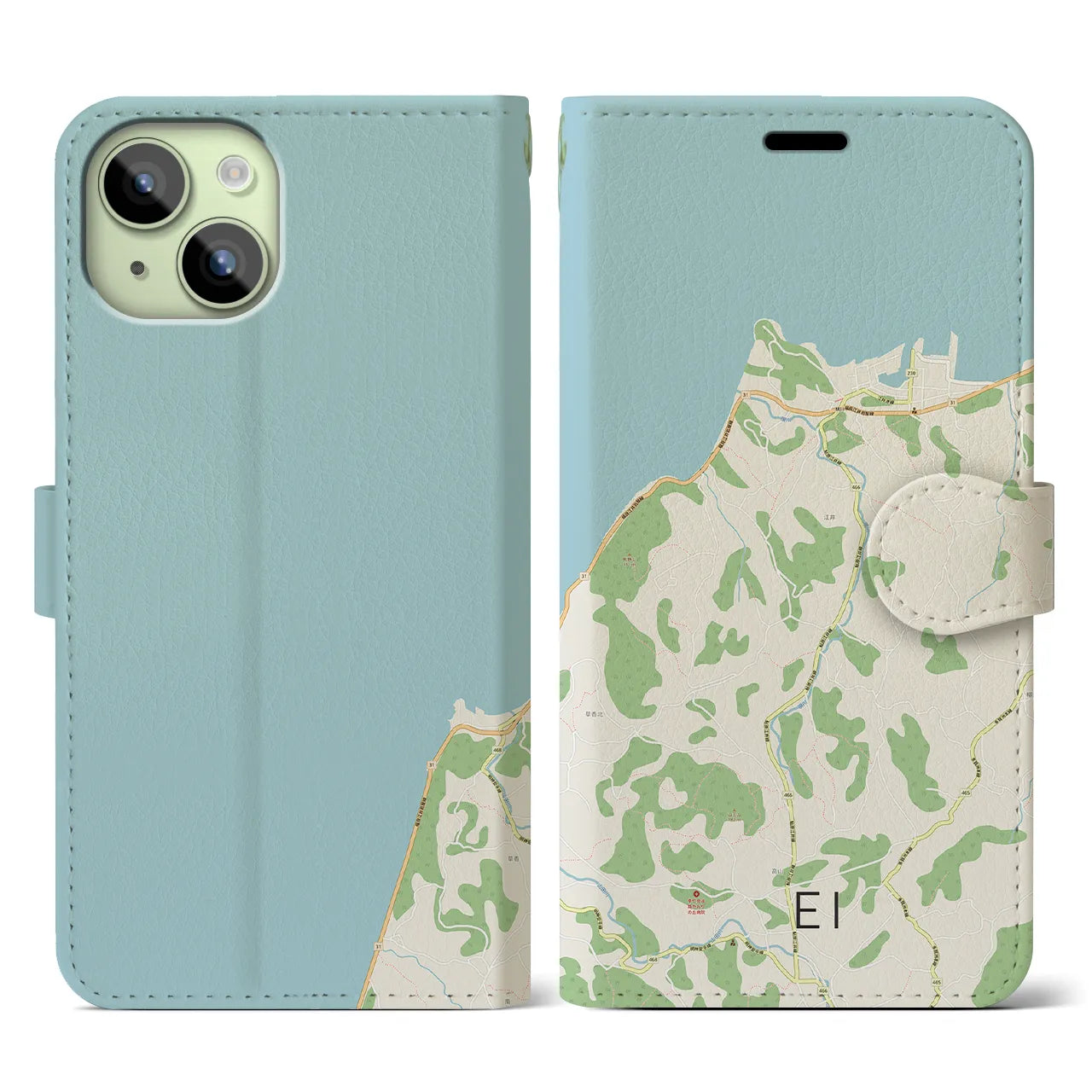【江井(兵庫県)】地図柄iPhoneケース(手帳タイプ)ナチュラル・iPhone 15 用