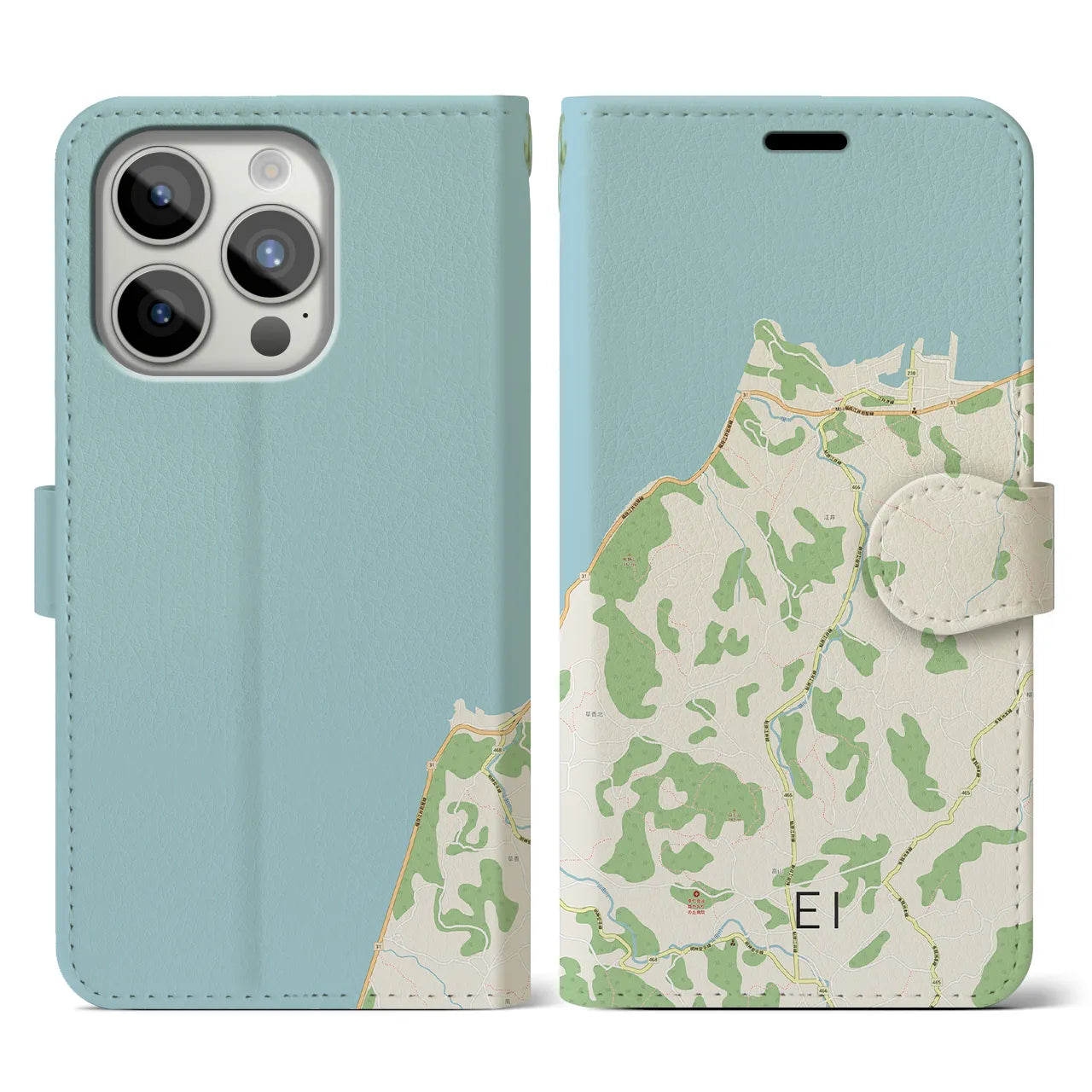 【江井(兵庫県)】地図柄iPhoneケース(手帳タイプ)ナチュラル・iPhone 15 Pro 用