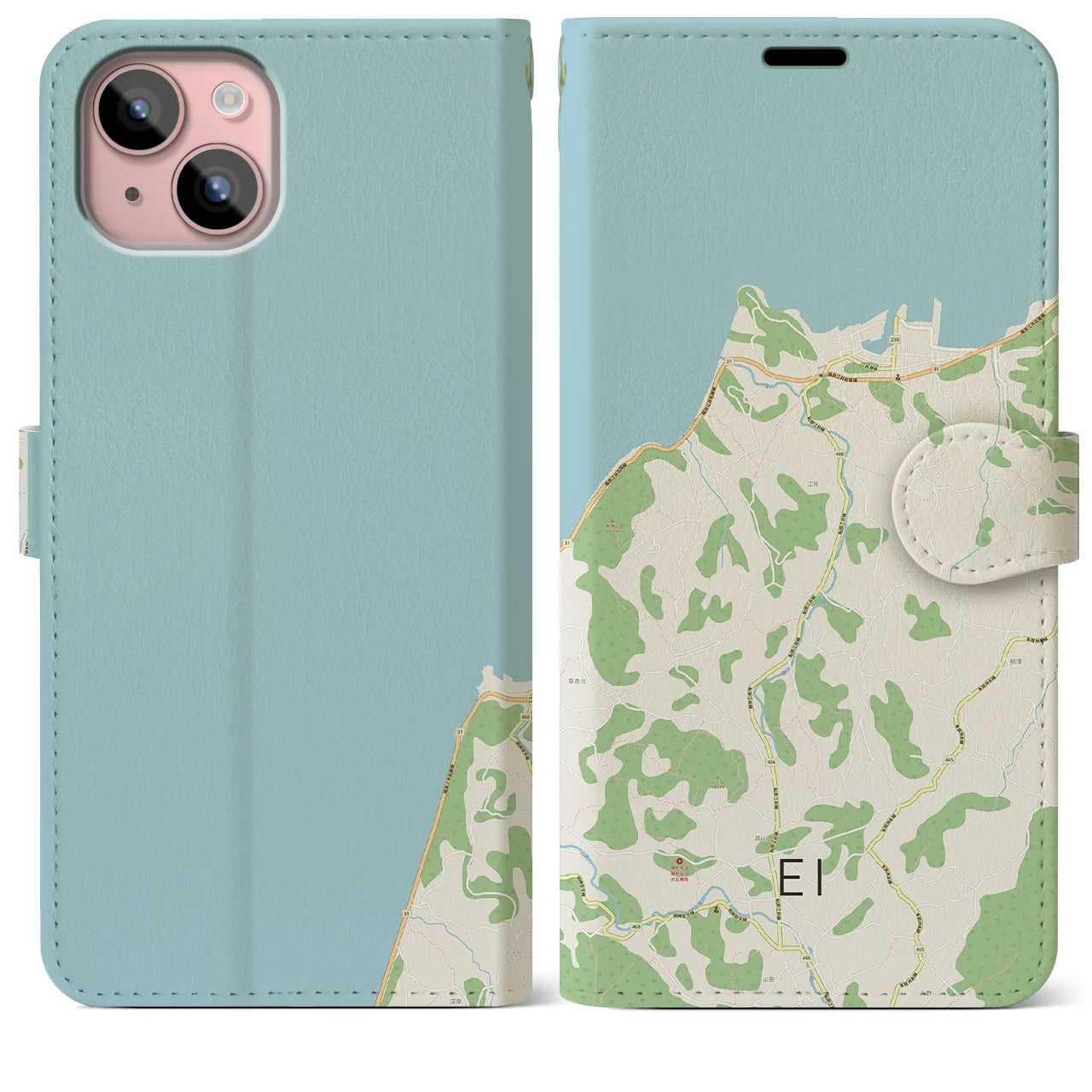 【江井(兵庫県)】地図柄iPhoneケース(手帳タイプ)ナチュラル・iPhone 15 Plus 用