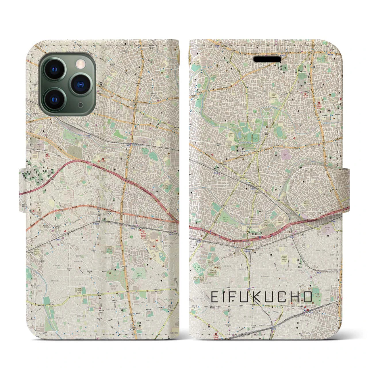 【永福町(東京都)】地図柄iPhoneケース(手帳タイプ)ナチュラル・iPhone 11 Pro 用