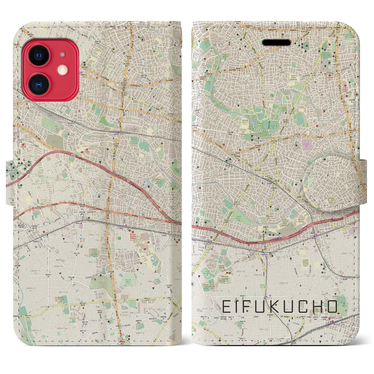 【永福町(東京都)】地図柄iPhoneケース(手帳タイプ)ナチュラル・iPhone 11 用