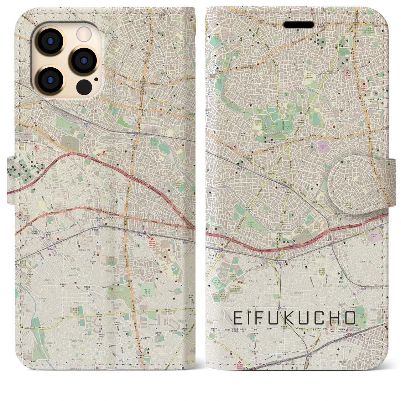 【永福町(東京都)】地図柄iPhoneケース(手帳タイプ)ナチュラル・iPhone 12 Pro Max 用