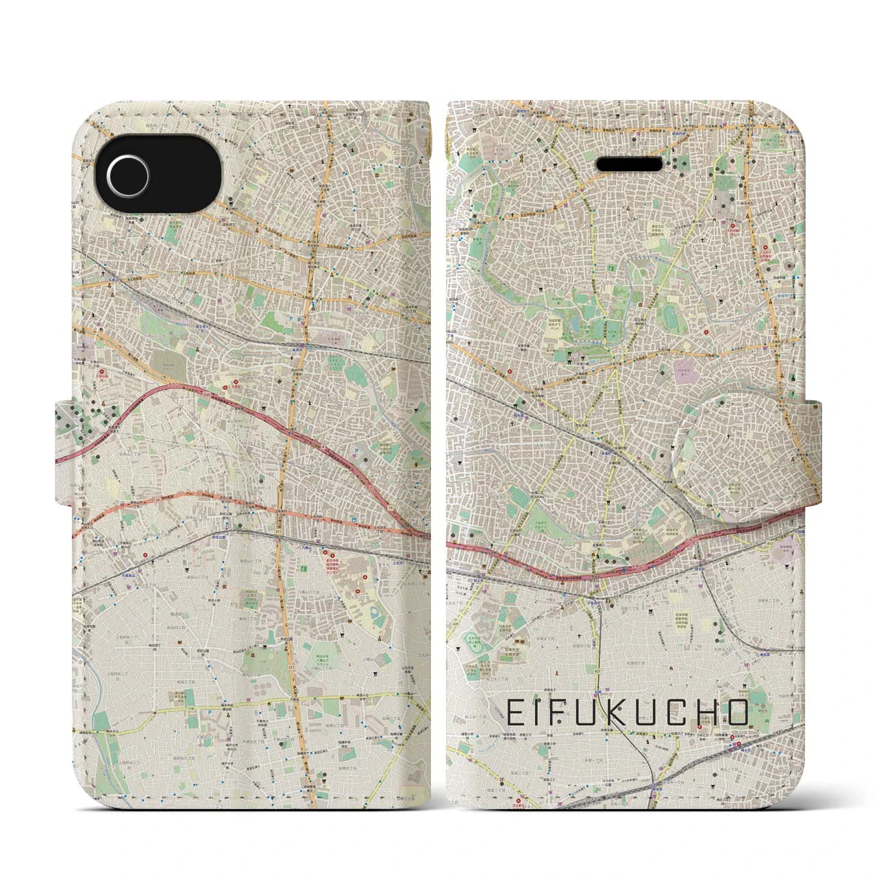 【永福町(東京都)】地図柄iPhoneケース(手帳タイプ)ナチュラル・iPhone SE(第3 / 第2世代) / 8 / 7 / 6s / 6 用
