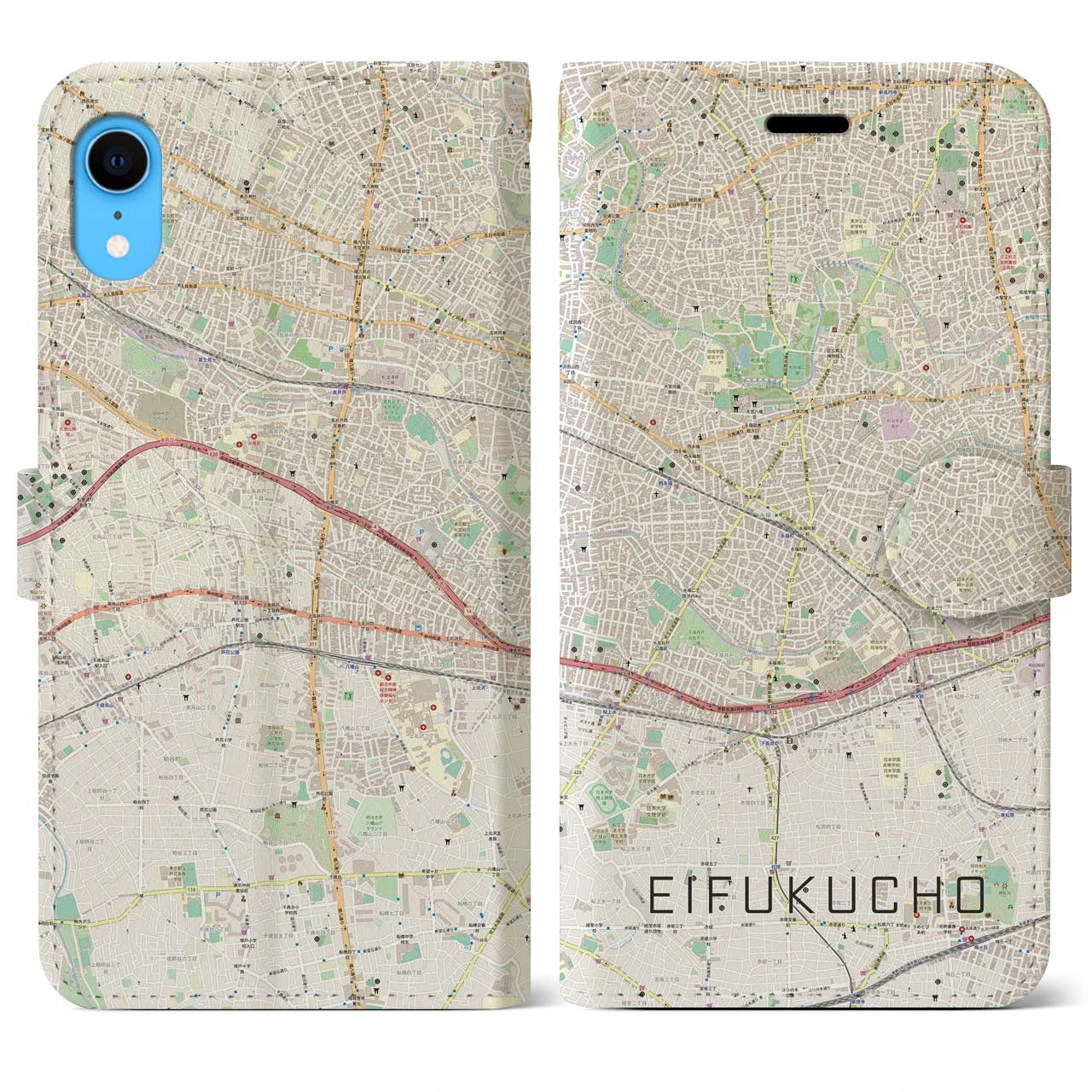 【永福町(東京都)】地図柄iPhoneケース(手帳タイプ)ナチュラル・iPhone XR 用
