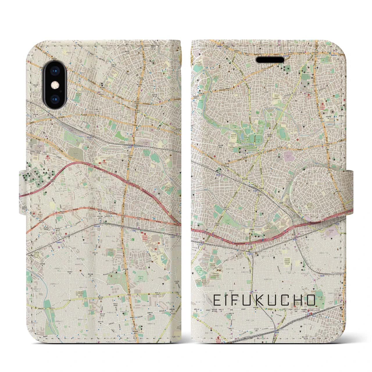 【永福町(東京都)】地図柄iPhoneケース(手帳タイプ)ナチュラル・iPhone XS / X 用