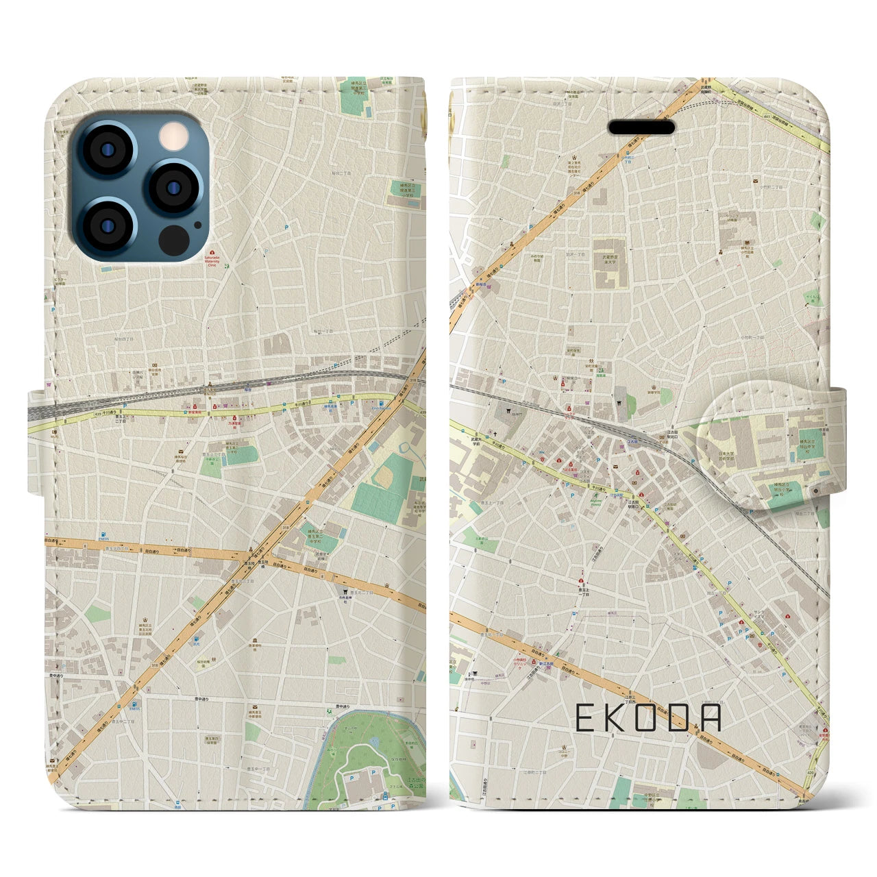 【江古田(東京都)】地図柄iPhoneケース(手帳タイプ)ナチュラル・iPhone 12 / 12 Pro 用