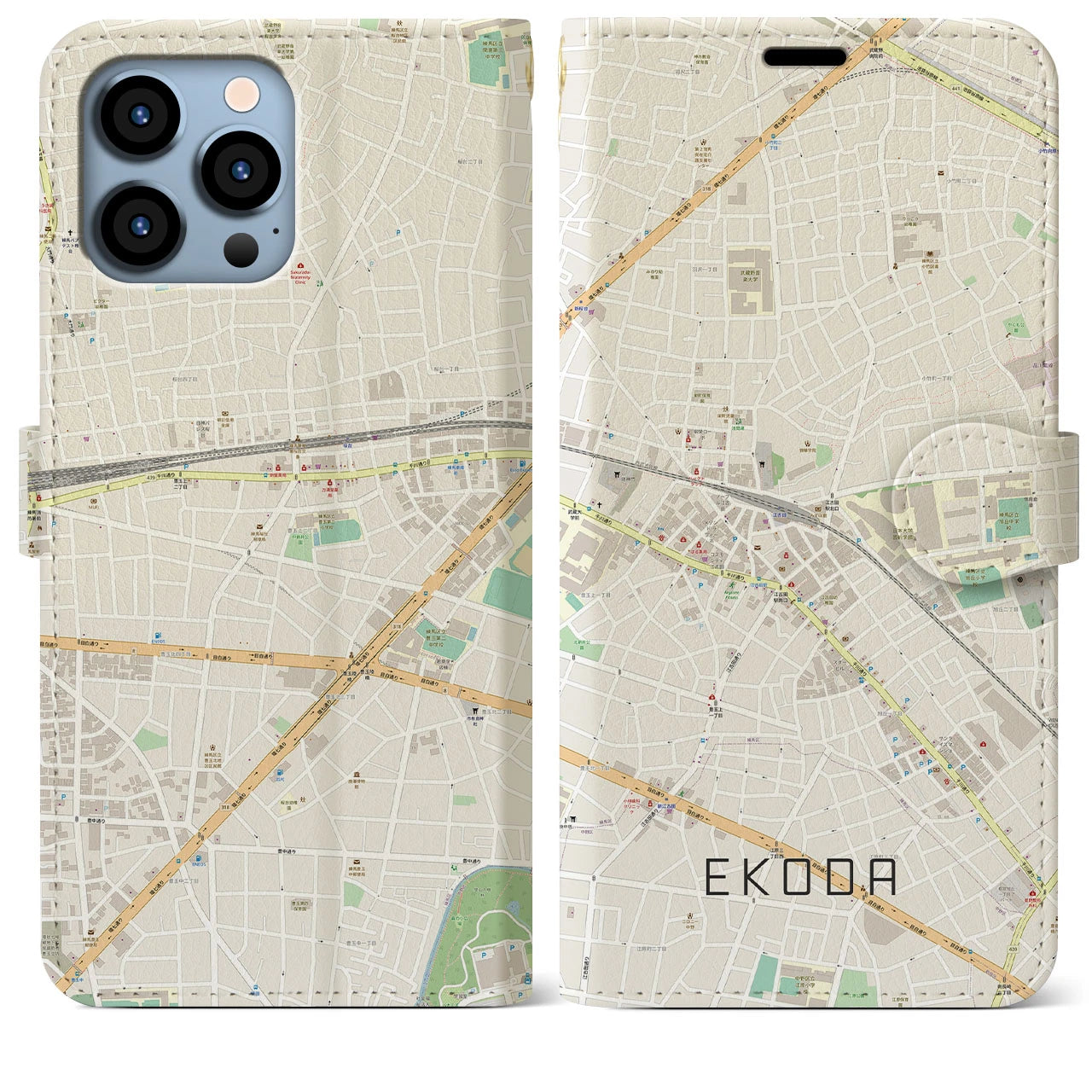 【江古田(東京都)】地図柄iPhoneケース(手帳タイプ)ナチュラル・iPhone 13 Pro Max 用