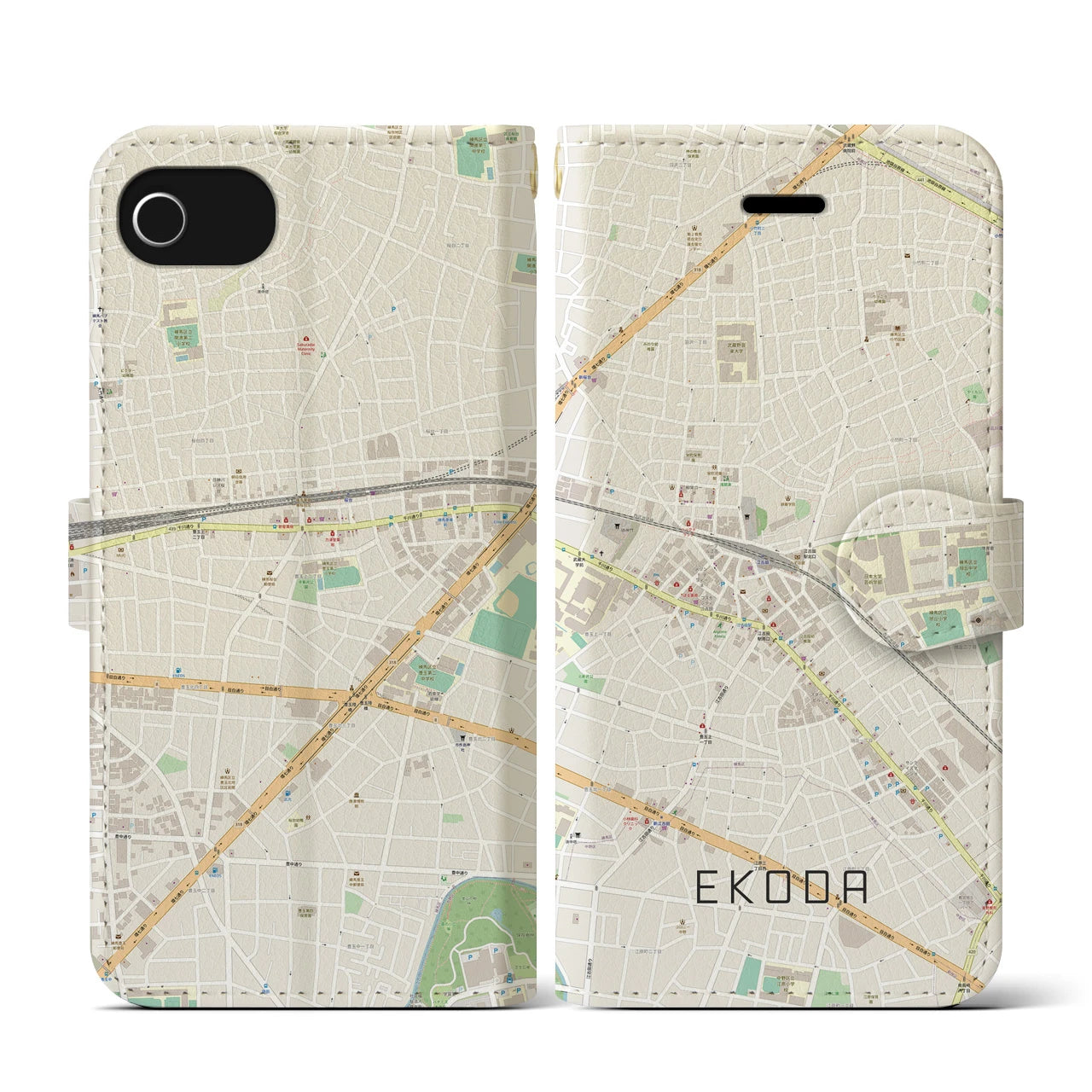 【江古田(東京都)】地図柄iPhoneケース(手帳タイプ)ナチュラル・iPhone SE(第3 / 第2世代) / 8 / 7 / 6s / 6 用