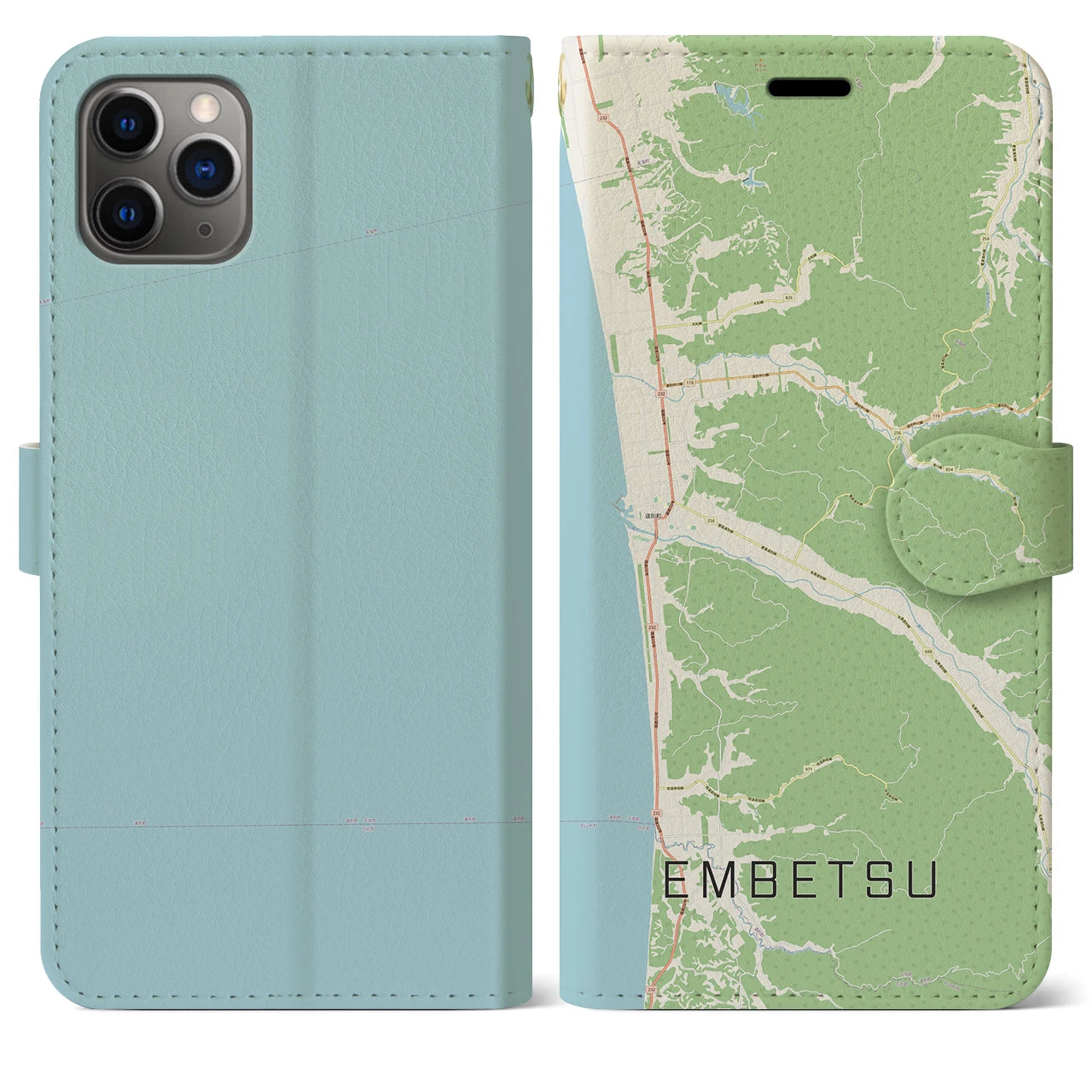 【遠別(北海道)】地図柄iPhoneケース(手帳タイプ)ナチュラル・iPhone 11 Pro Max 用