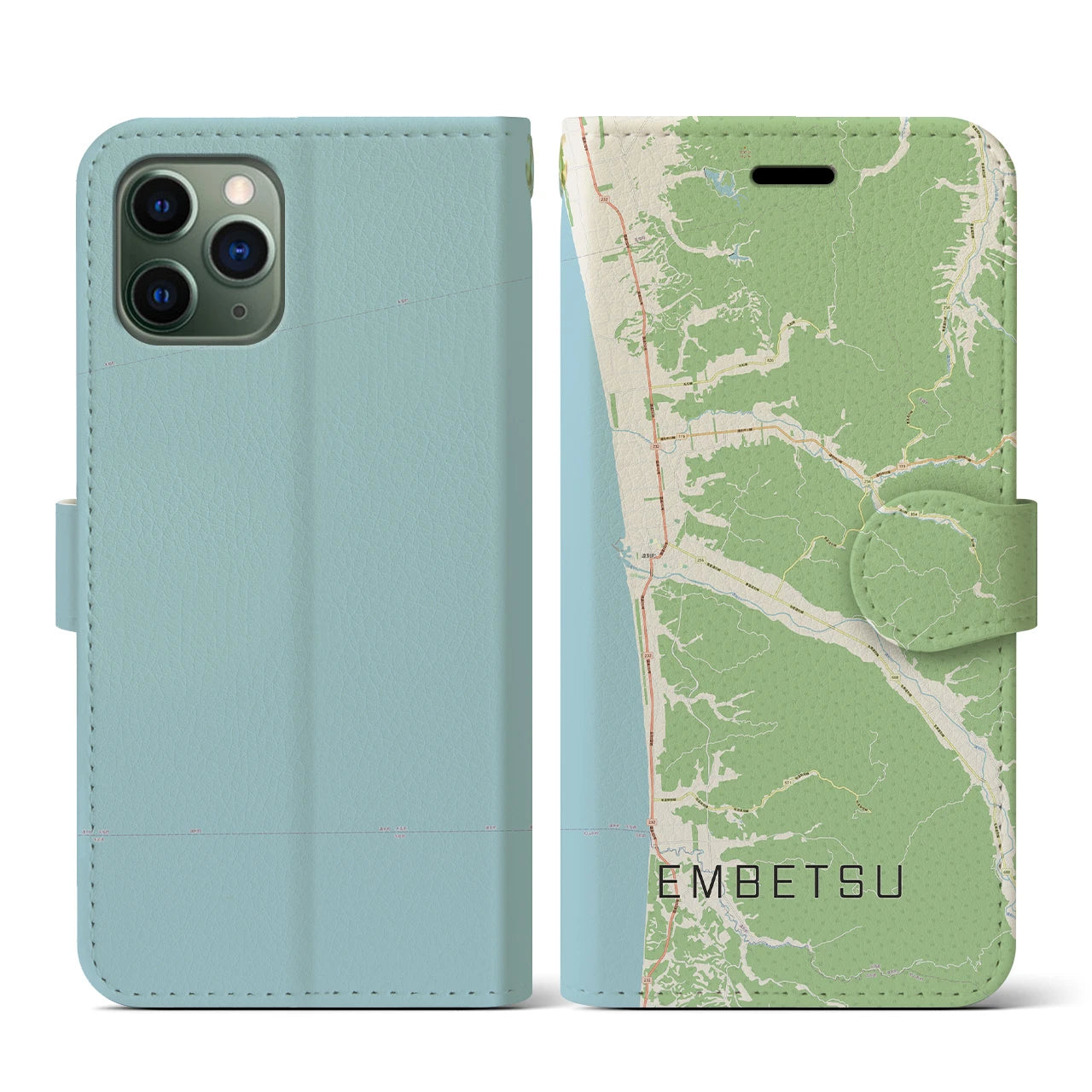 【遠別(北海道)】地図柄iPhoneケース(手帳タイプ)ナチュラル・iPhone 11 Pro 用