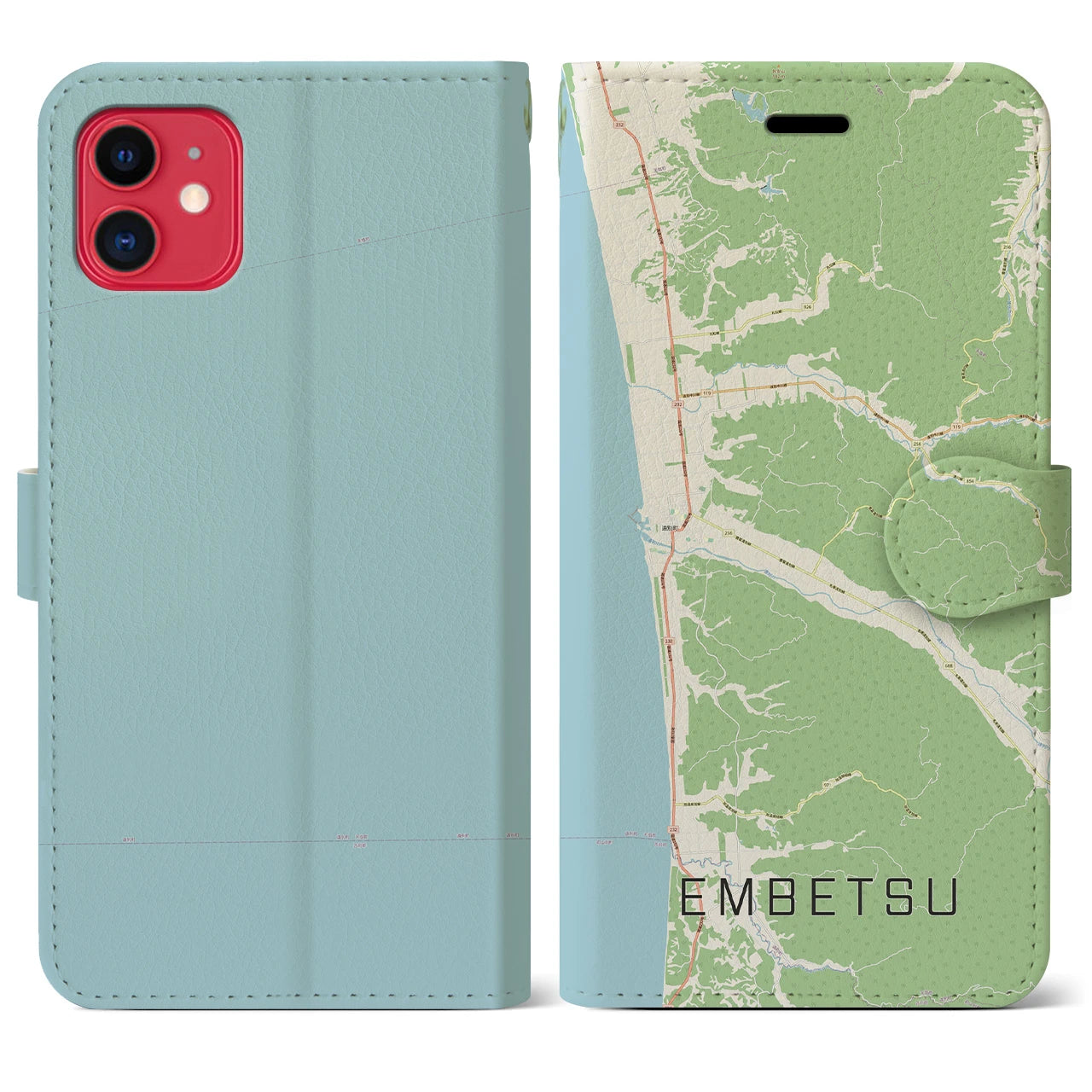 【遠別(北海道)】地図柄iPhoneケース(手帳タイプ)ナチュラル・iPhone 11 用