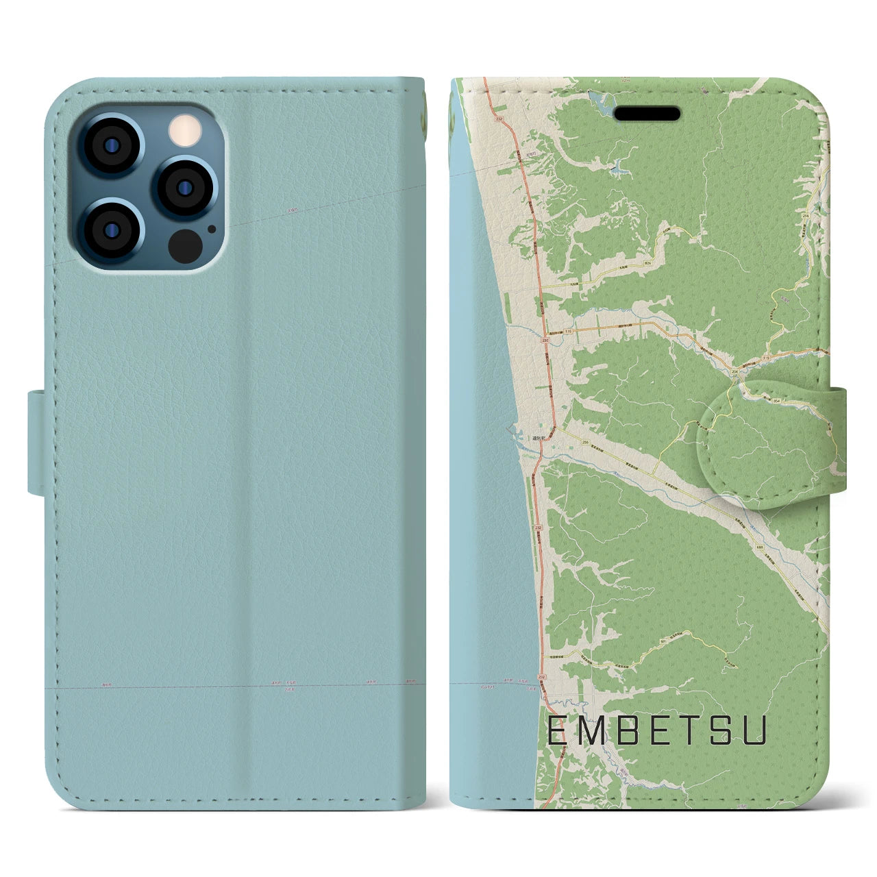 【遠別(北海道)】地図柄iPhoneケース(手帳タイプ)ナチュラル・iPhone 12 / 12 Pro 用