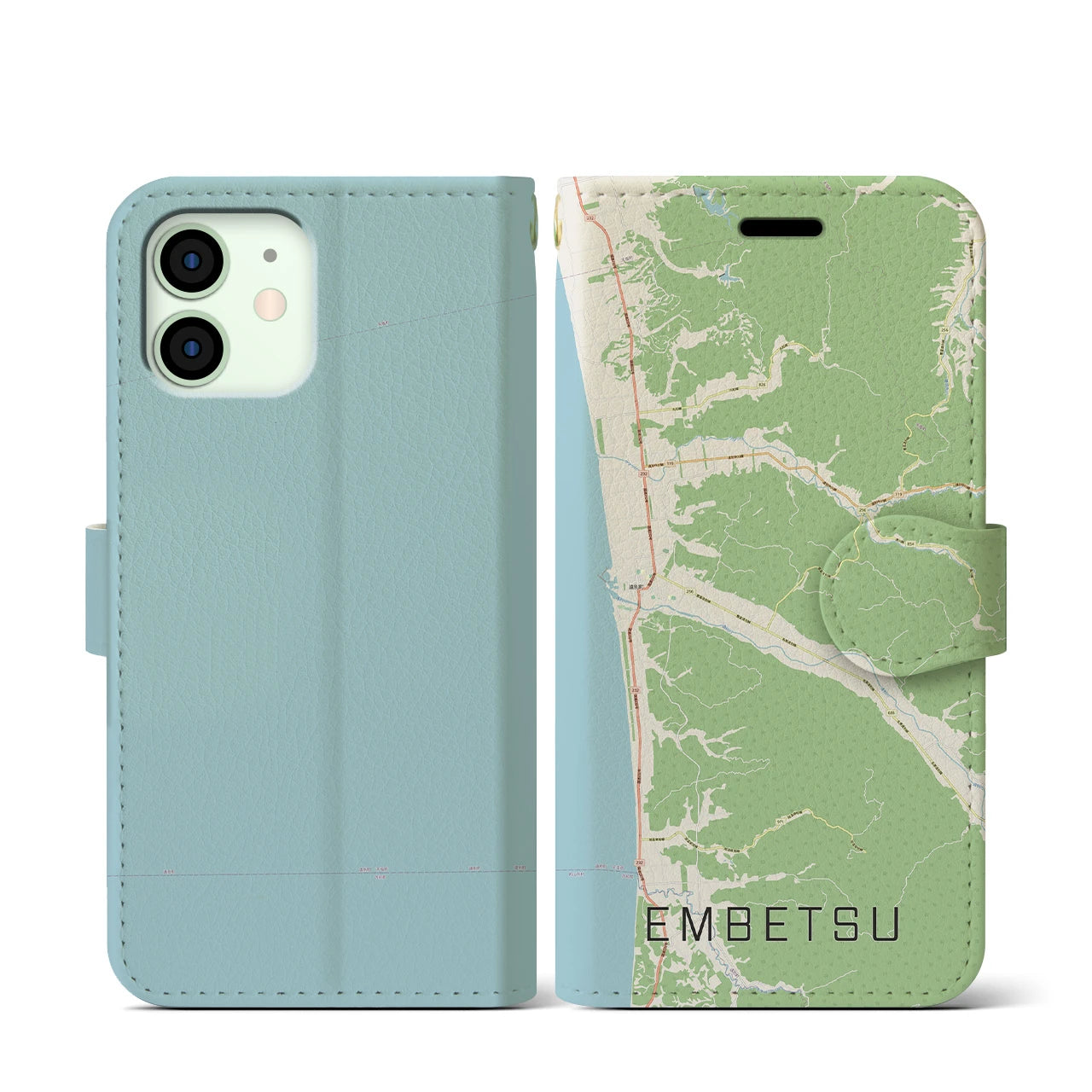 【遠別(北海道)】地図柄iPhoneケース(手帳タイプ)ナチュラル・iPhone 12 mini 用