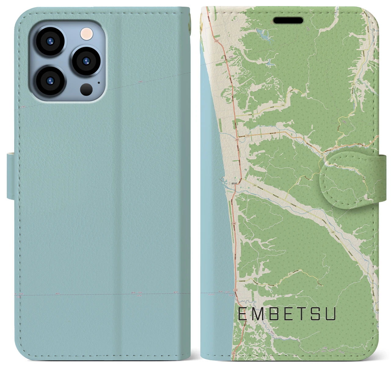 【遠別(北海道)】地図柄iPhoneケース(手帳タイプ)ナチュラル・iPhone 13 Pro Max 用