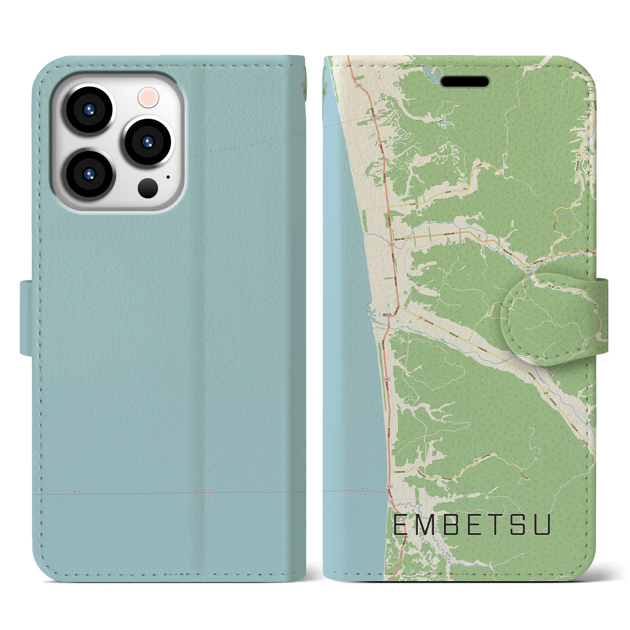 【遠別(北海道)】地図柄iPhoneケース(手帳タイプ)ナチュラル・iPhone 13 Pro 用