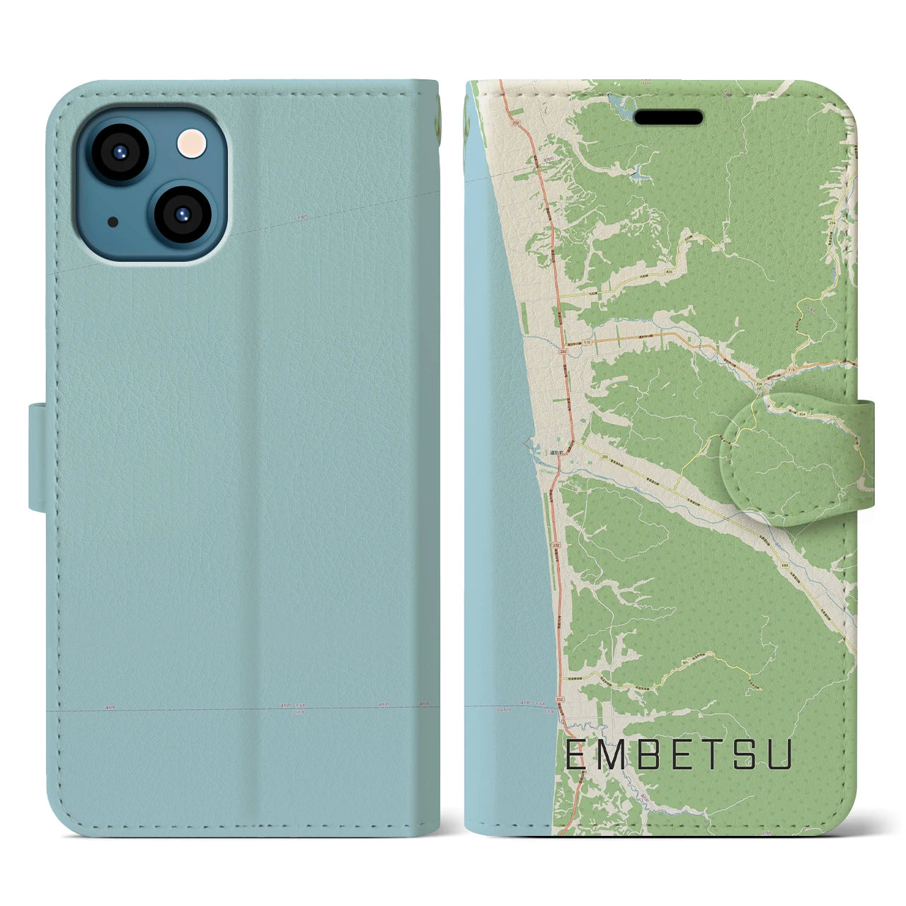 【遠別(北海道)】地図柄iPhoneケース(手帳タイプ)ナチュラル・iPhone 13 用