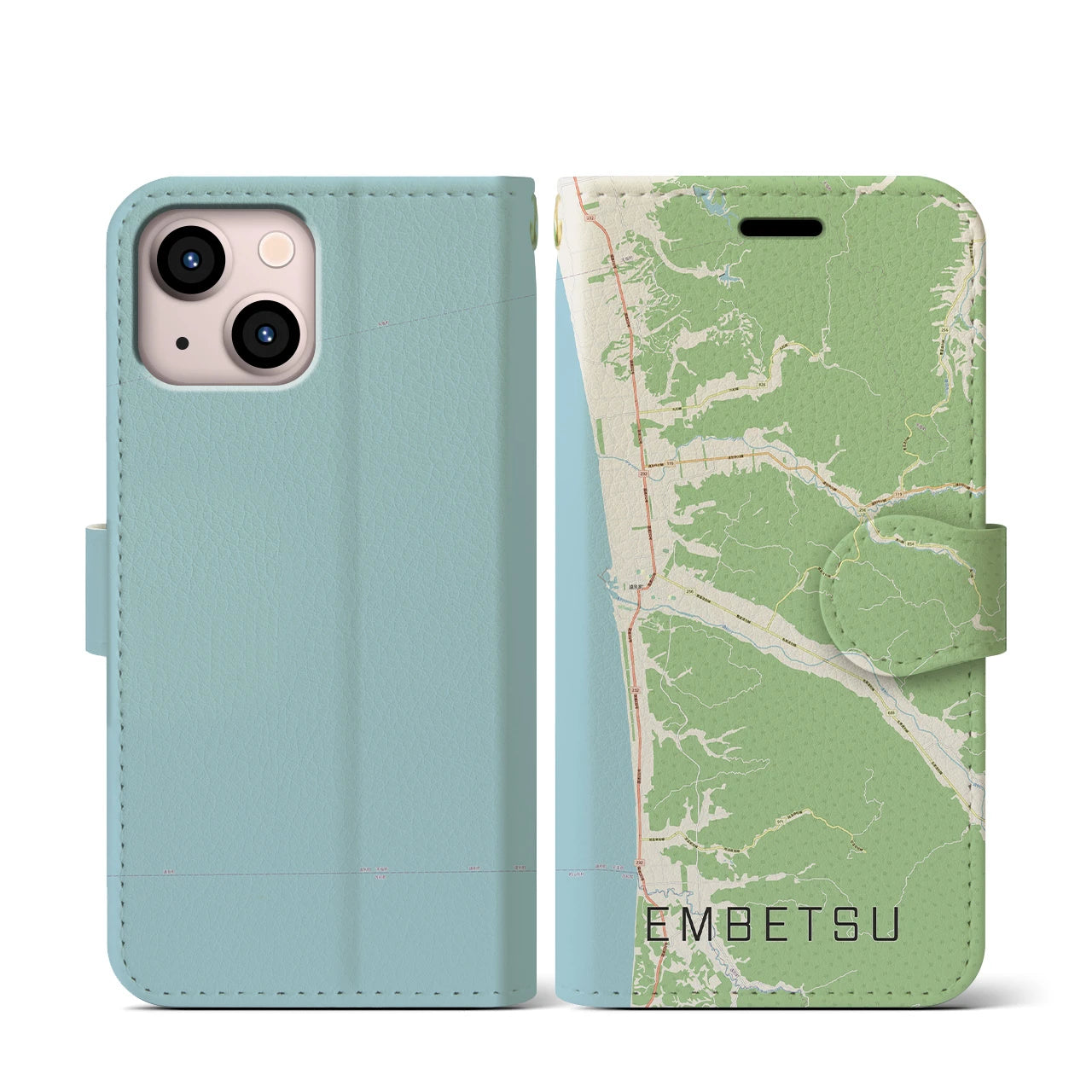 【遠別(北海道)】地図柄iPhoneケース(手帳タイプ)ナチュラル・iPhone 13 mini 用