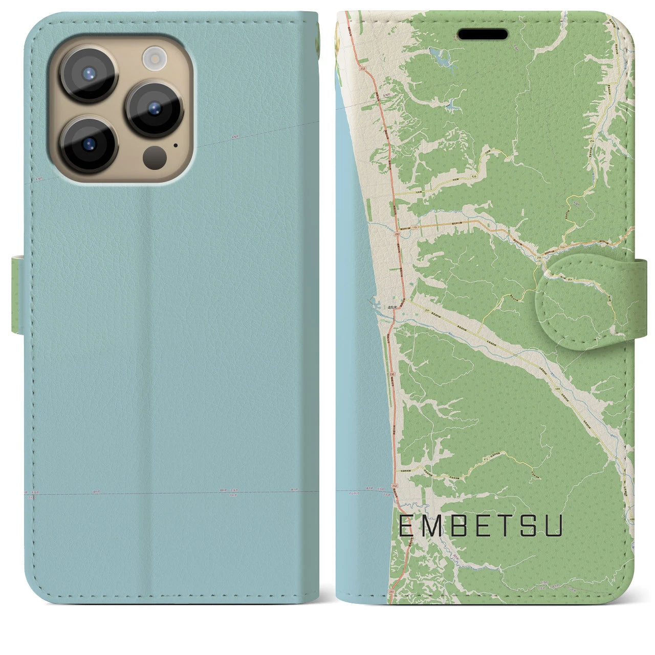 【遠別(北海道)】地図柄iPhoneケース(手帳タイプ)ナチュラル・iPhone 14 Pro Max 用