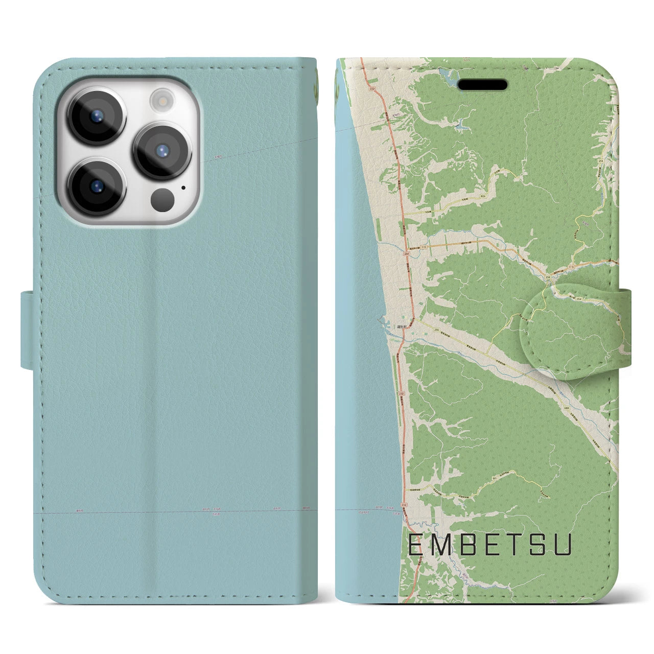 【遠別(北海道)】地図柄iPhoneケース(手帳タイプ)ナチュラル・iPhone 14 Pro 用
