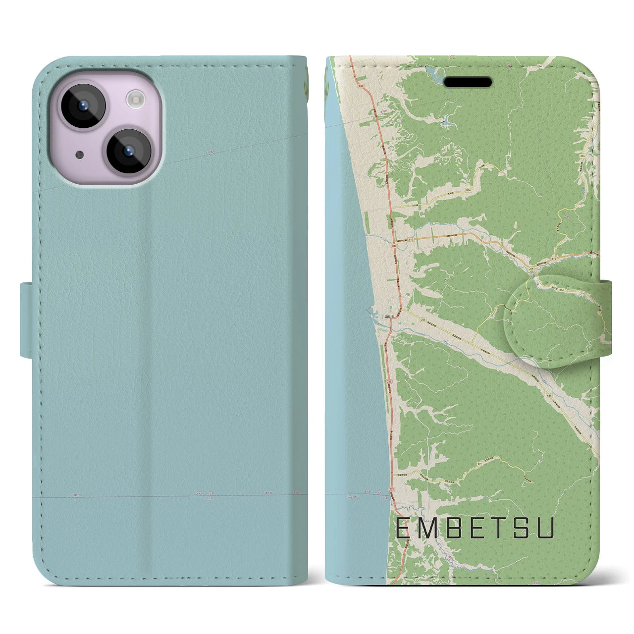 【遠別(北海道)】地図柄iPhoneケース(手帳タイプ)ナチュラル・iPhone 14 用