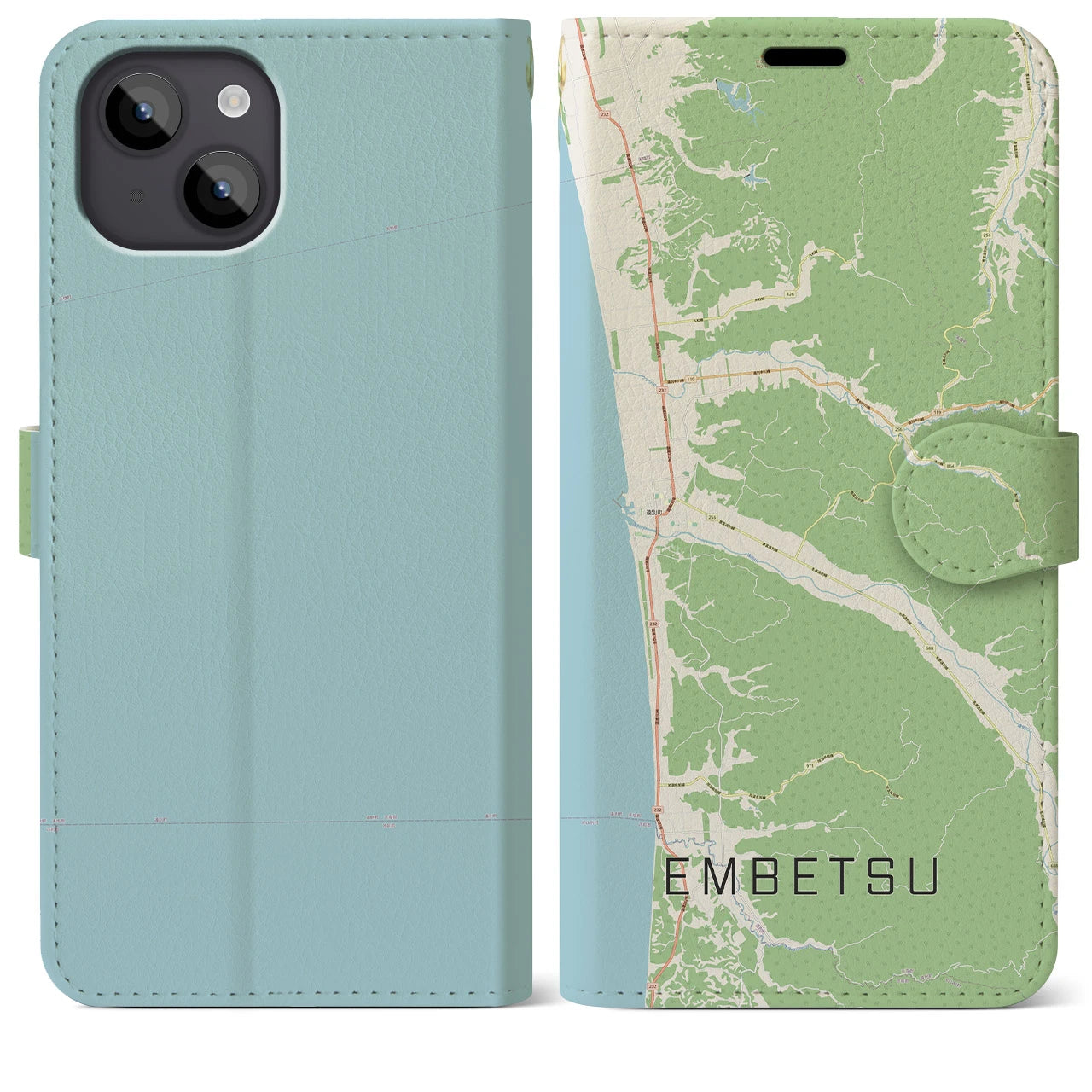 【遠別(北海道)】地図柄iPhoneケース(手帳タイプ)ナチュラル・iPhone 14 Plus 用