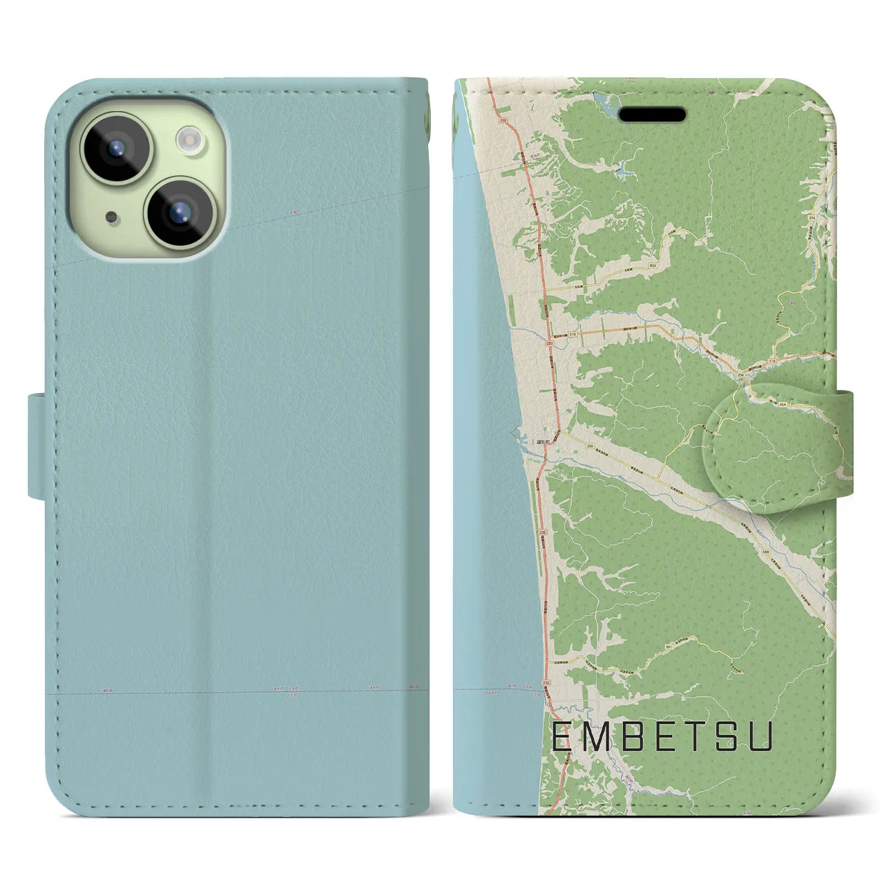 【遠別(北海道)】地図柄iPhoneケース(手帳タイプ)ナチュラル・iPhone 15 用