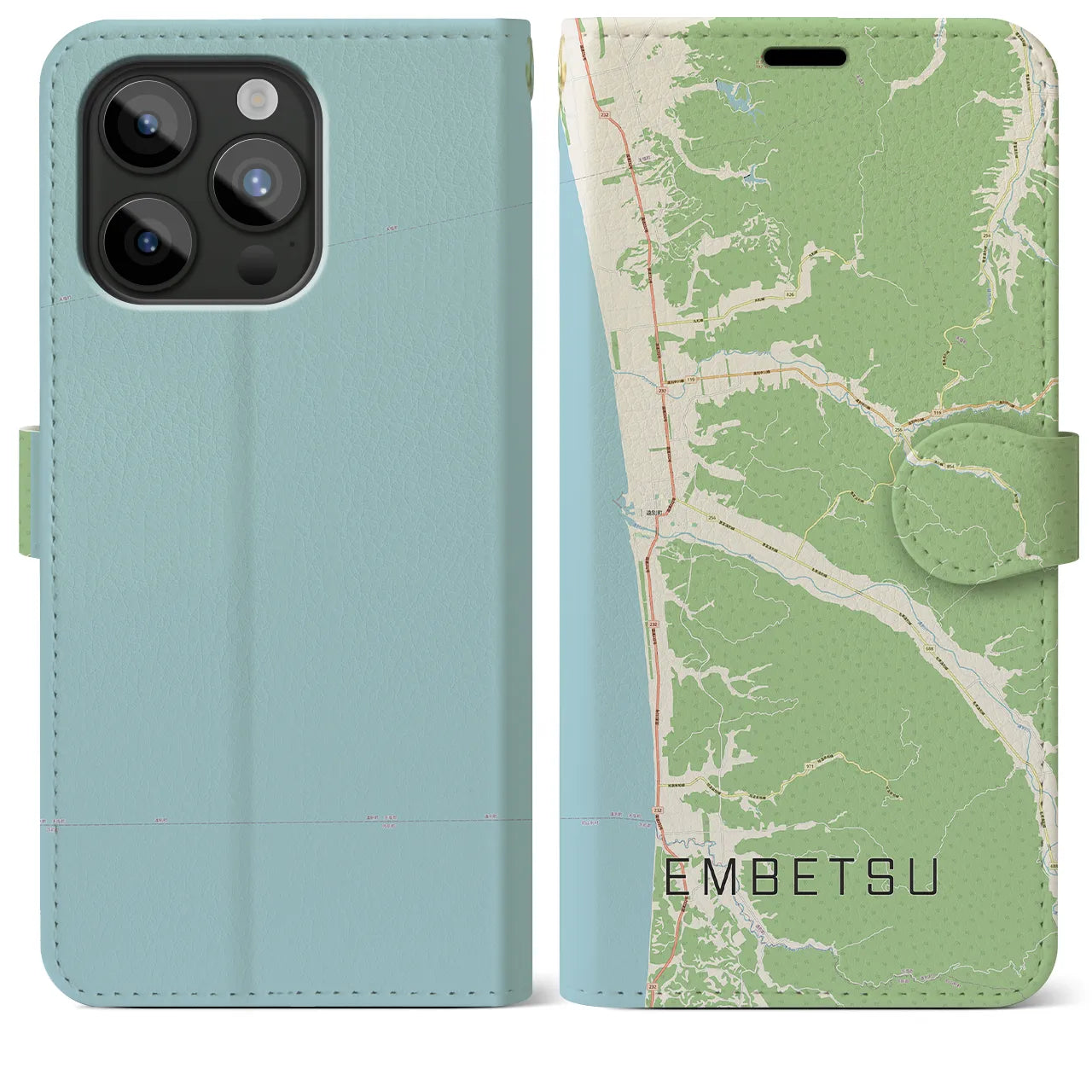 【遠別(北海道)】地図柄iPhoneケース(手帳タイプ)ナチュラル・iPhone 15 Pro Max 用