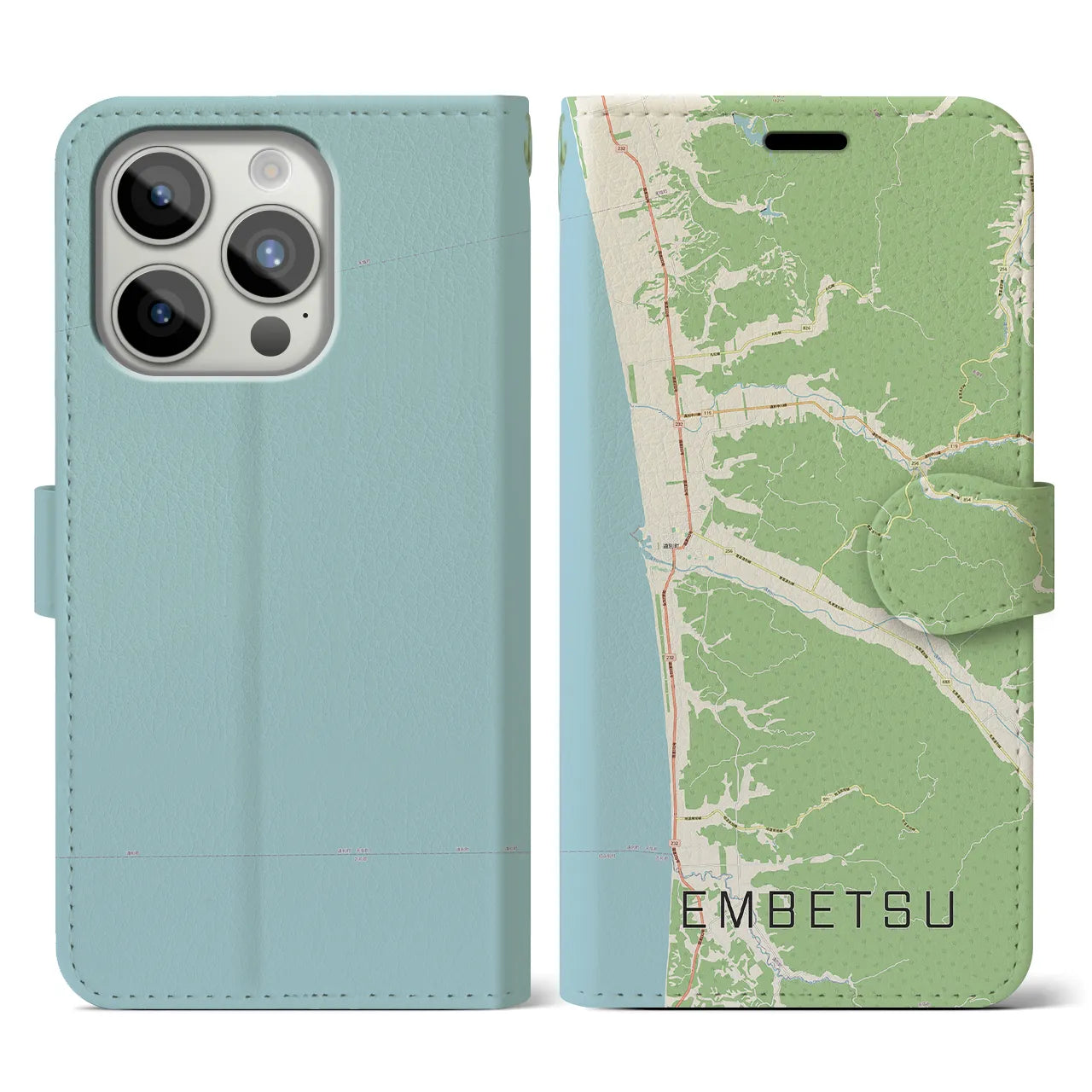 【遠別(北海道)】地図柄iPhoneケース(手帳タイプ)ナチュラル・iPhone 15 Pro 用