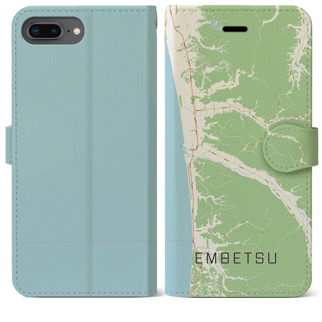 【遠別(北海道)】地図柄iPhoneケース(手帳タイプ)ナチュラル・iPhone 8Plus /7Plus / 6sPlus / 6Plus 用